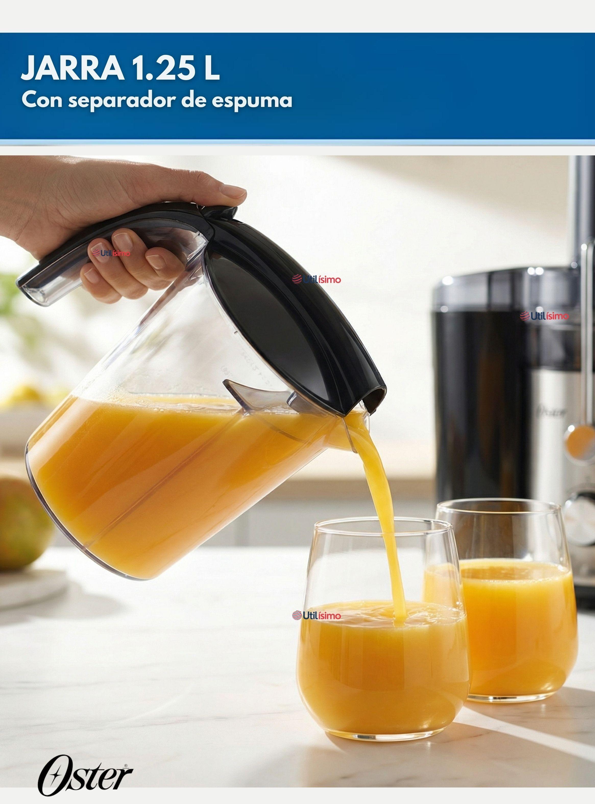 Oster® Extractor de Jugos, con 2 Velocidades + Pulso, y Fácil de Limpiar, Negro y Plateado, FPSTJE32-5