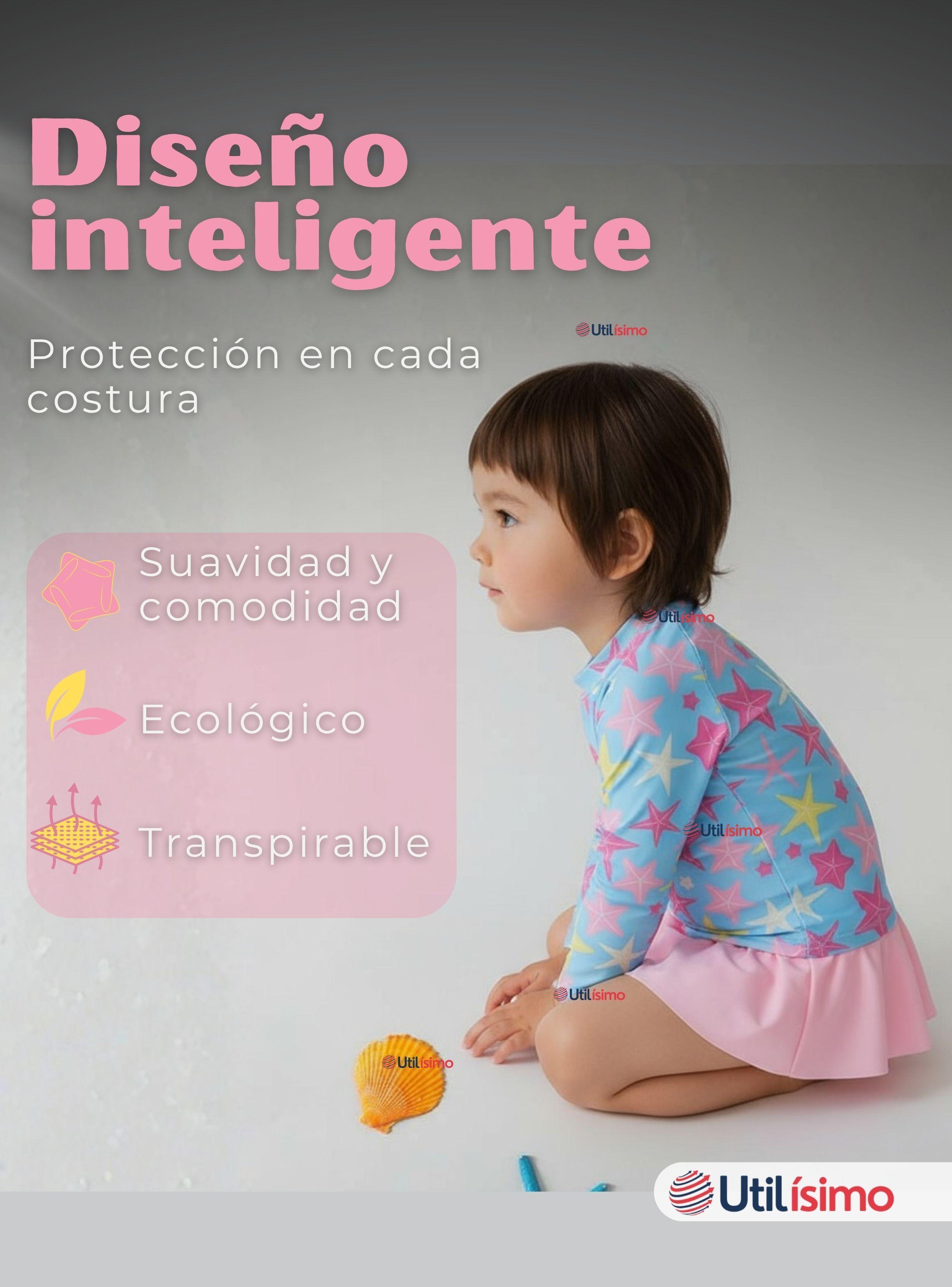 Traje De Baño Manga Larga Con Pantalón Corto y Falda 2 Piezas Niña de 2 a 7 años Starfish-4