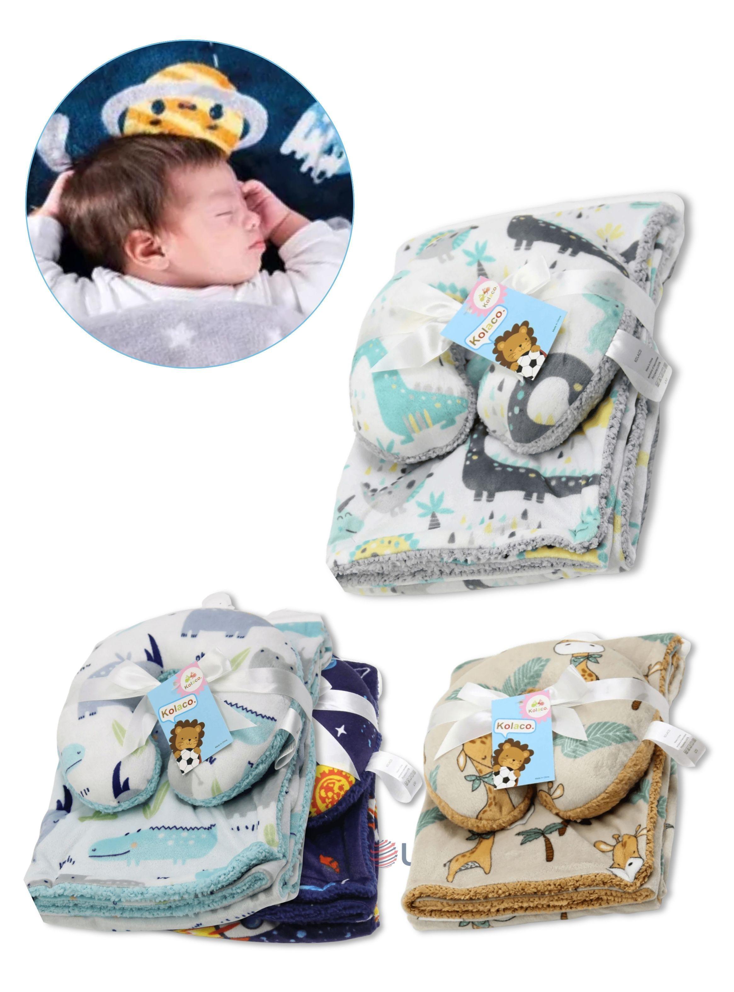 Set Manta Frazada Polar Para Bebé Niño + Cojín Para Cuello Surtidos-3