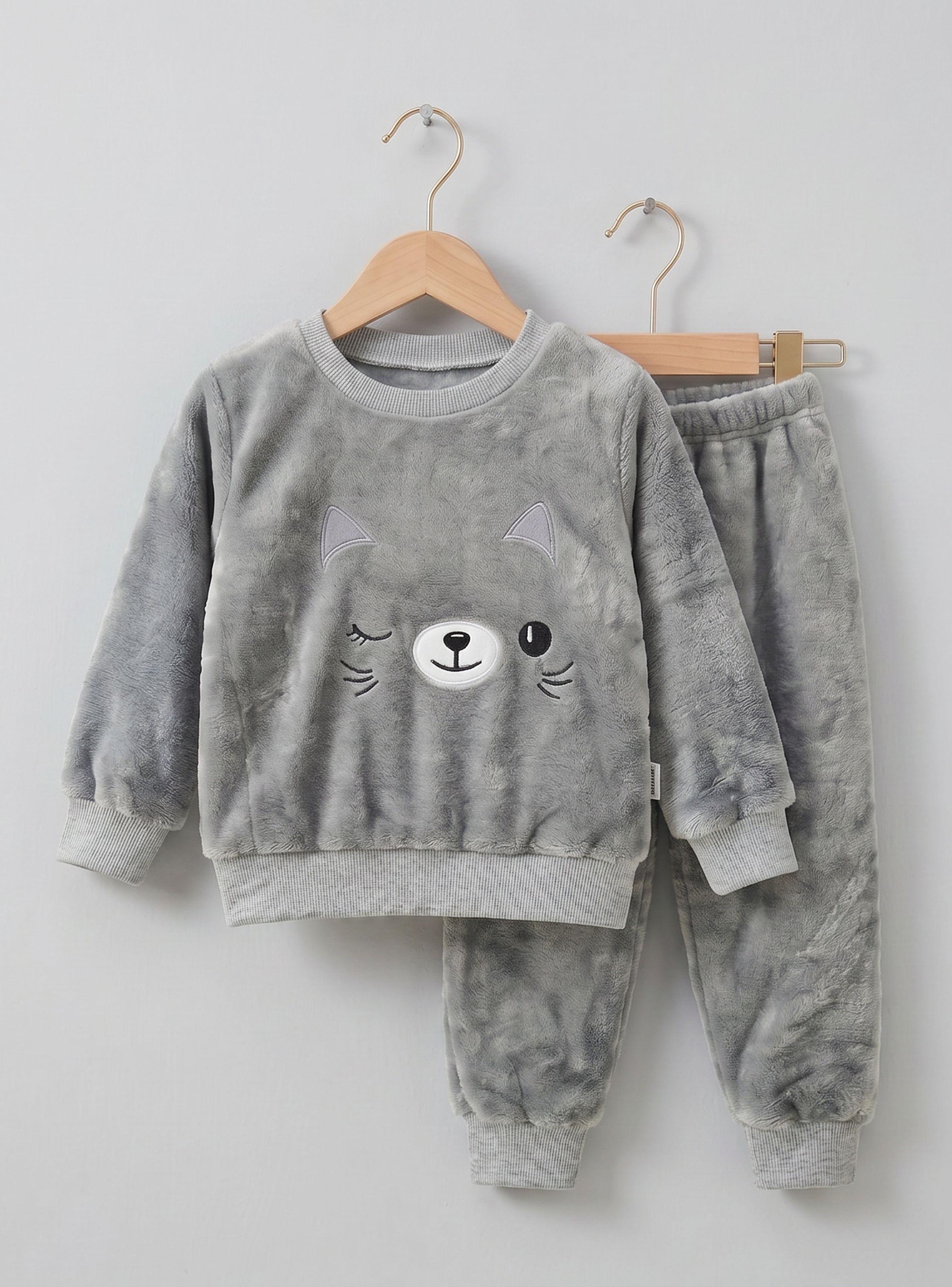 Conjunto Buzo Polerón Frizado 2 Piezas Niña Bebe Corderito Liso Gray Cat-1