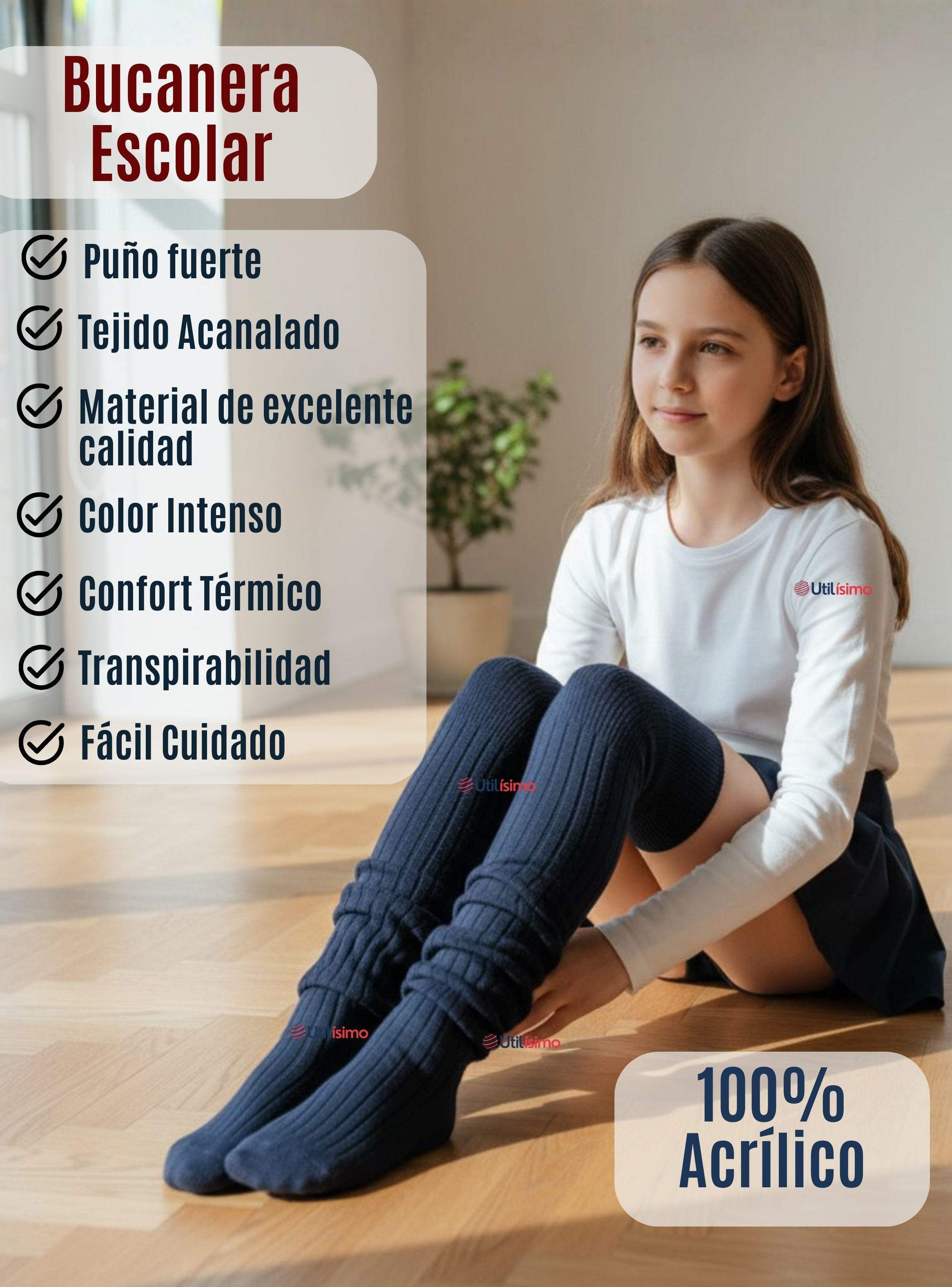 Pack 6 Bucaneras Escolares Calcetines Acrílico Color Azul Premium Niñas y Juvenil-2