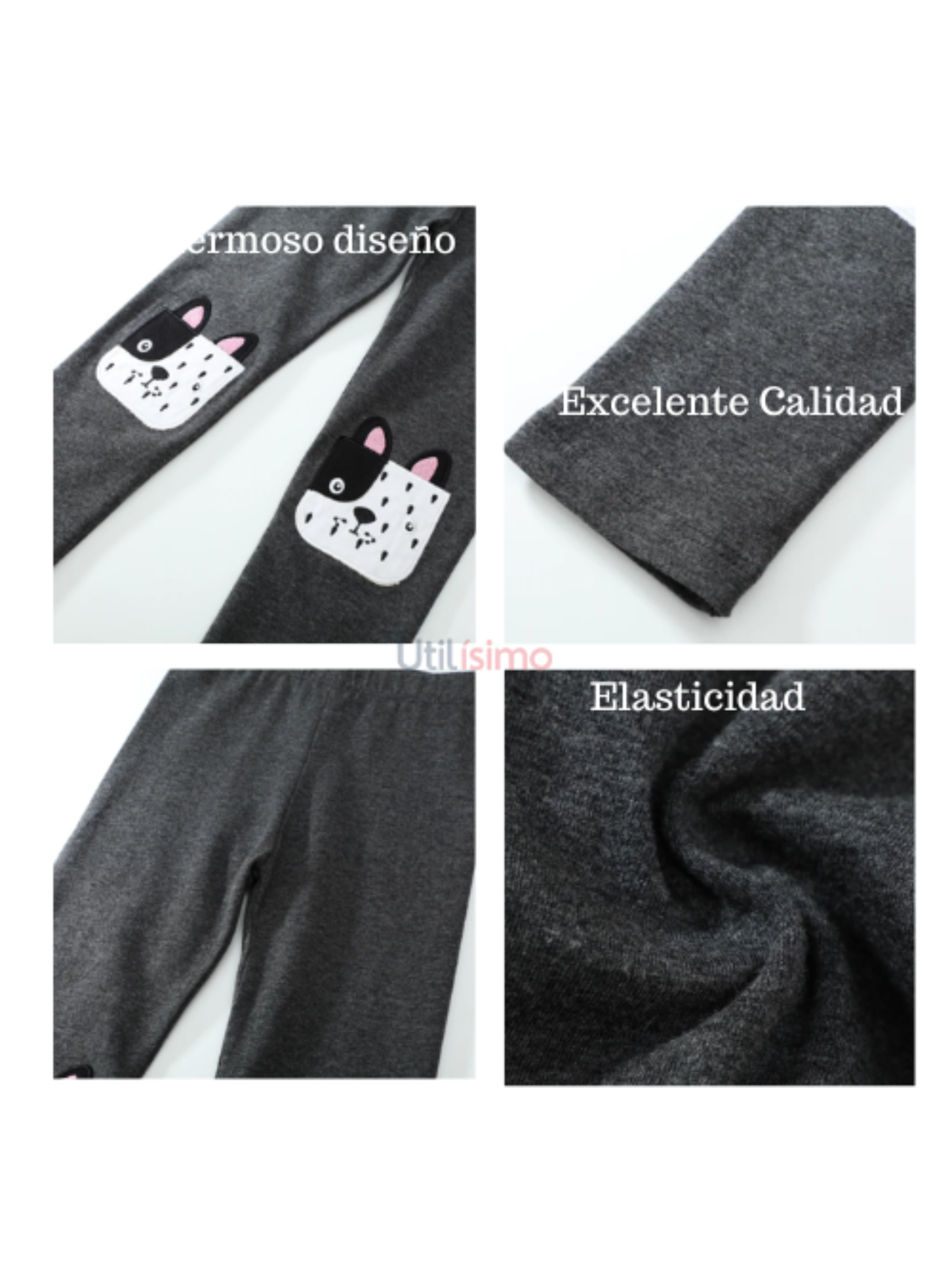 Calzas Niña Perro Gris Oscuro Jump Kids 100% Algodón-3