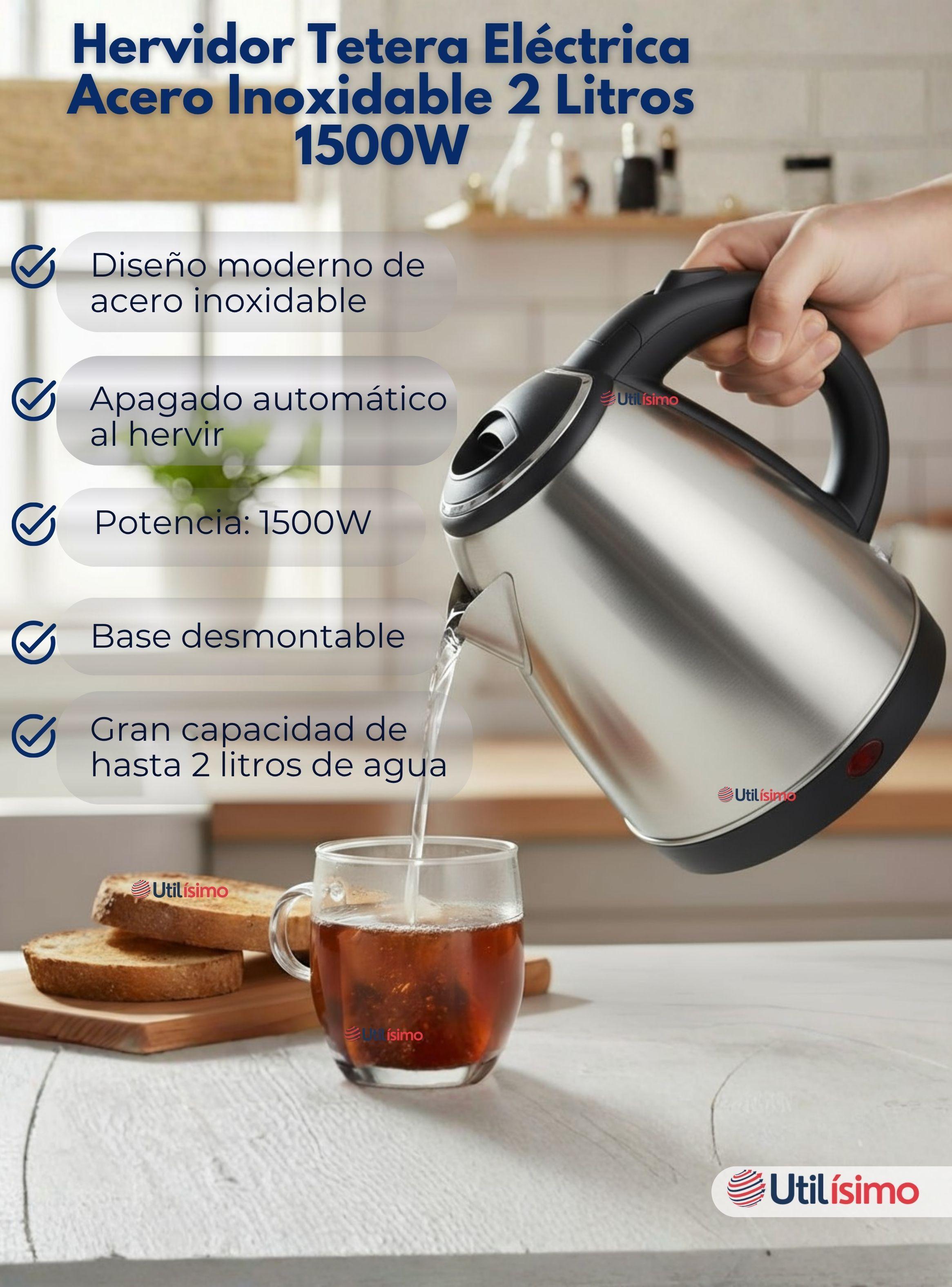 Hervidor Tetera Eléctrico Acero Inoxidable Capacidad 2 Litros 1500W de Potencia-2