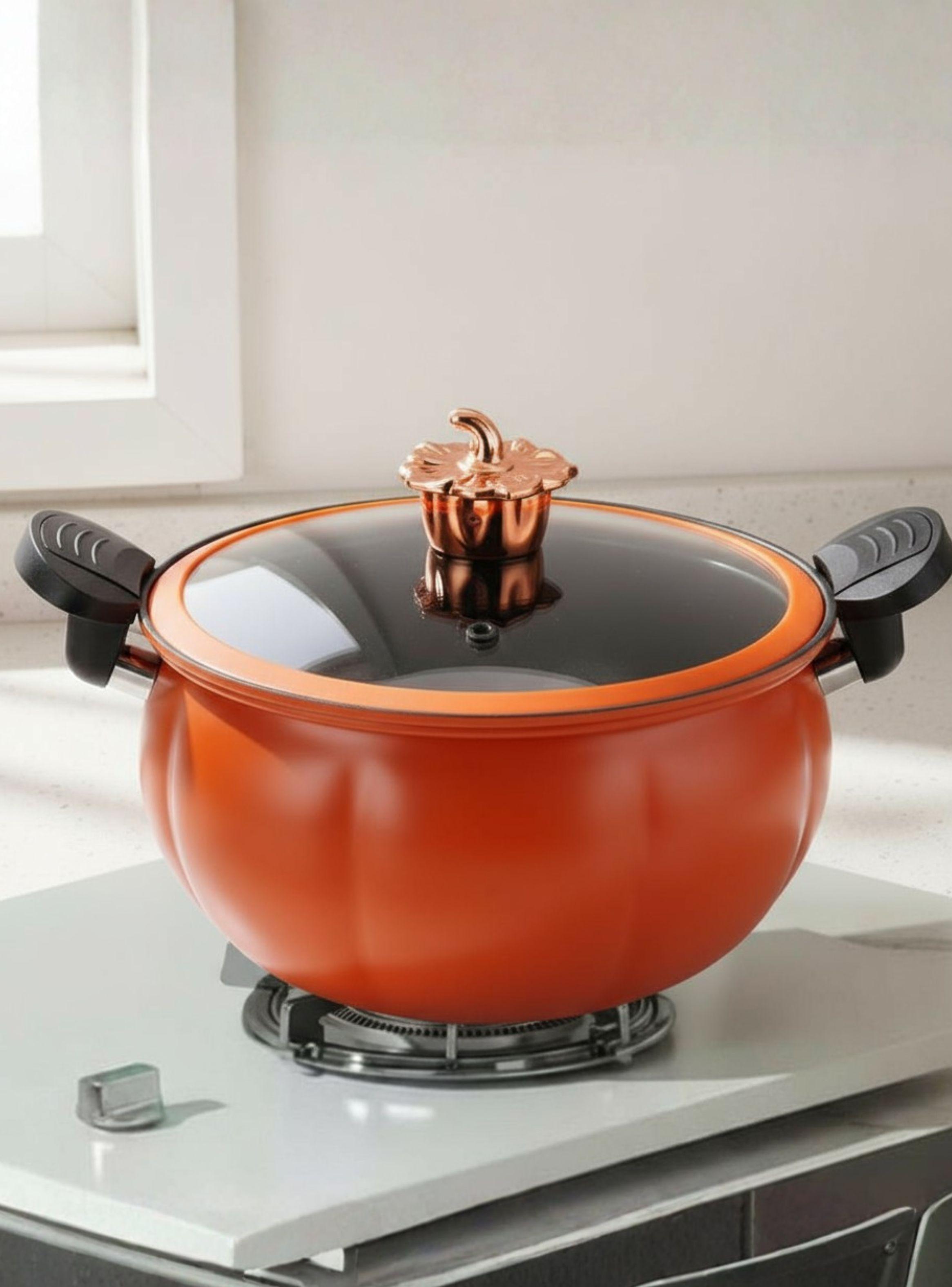 Olla De Micro Presión De Calabaza Antiadherente 7 Litros Color Naranja-0