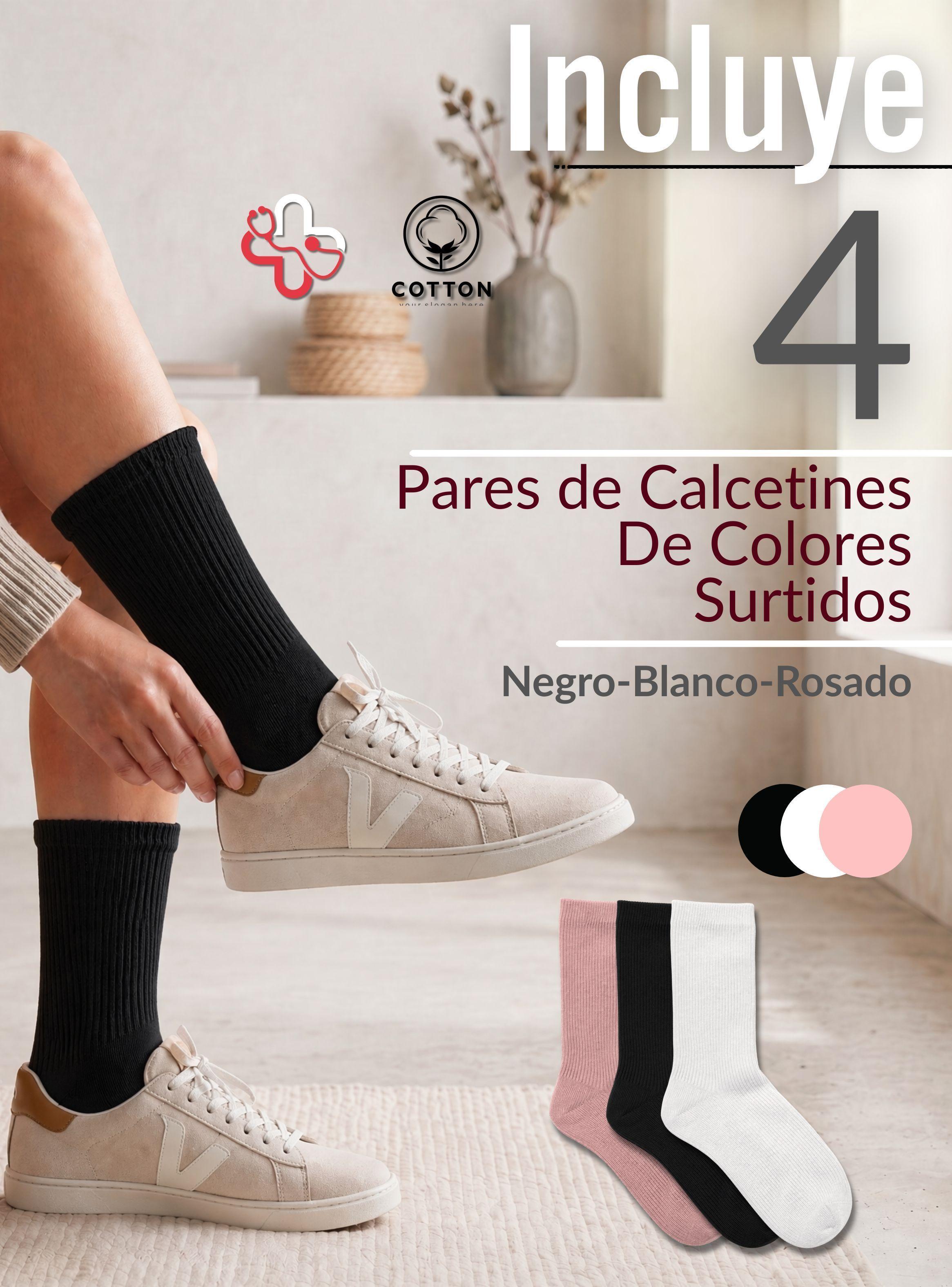 Pack 4 Pares Calcetines Diabéticos Mujer Algodón Suave Colores Surtidos Protección-2