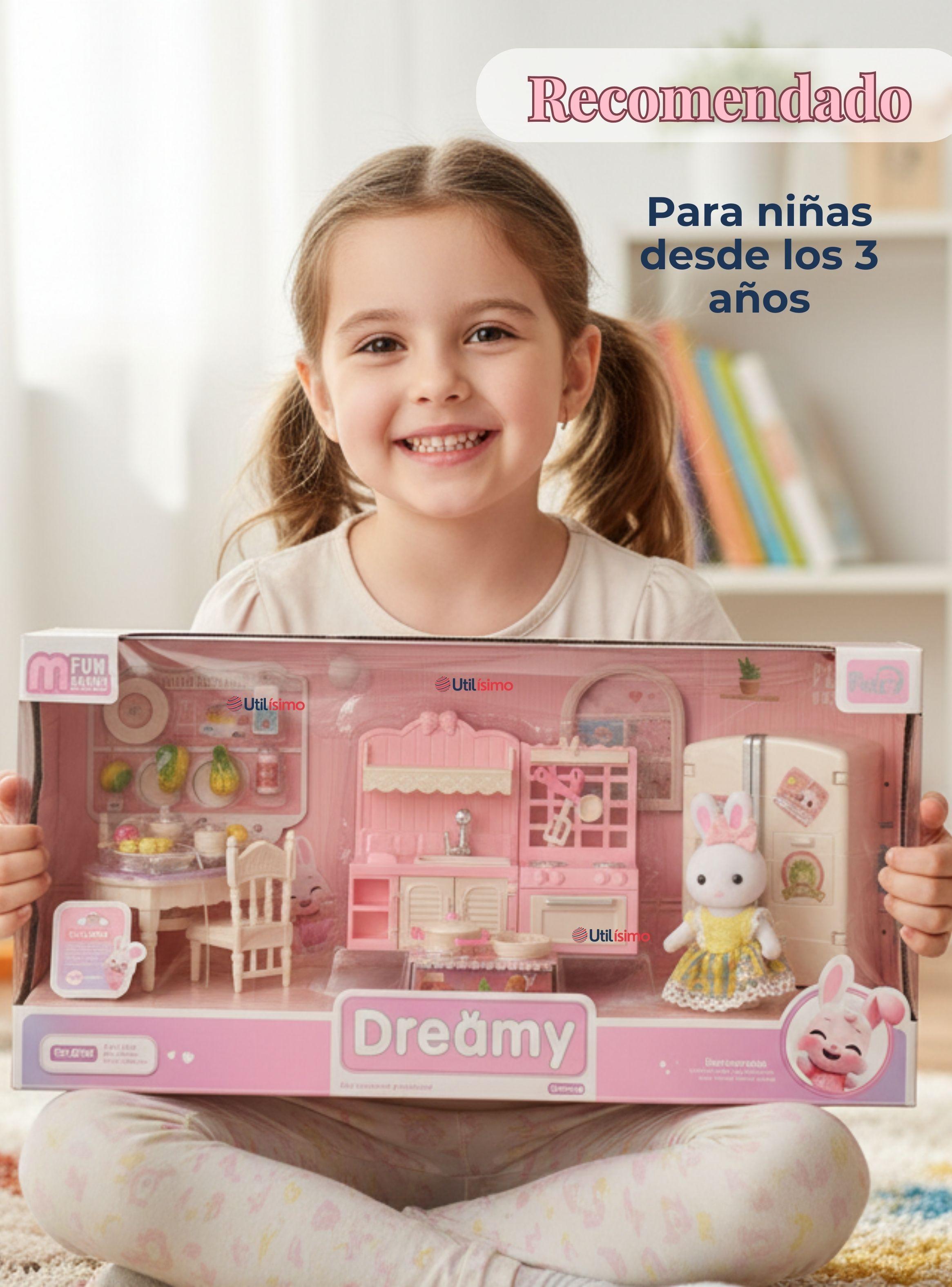 Set de Cocina y Comedor con Muñeca Conejita Juguete para Niña-3