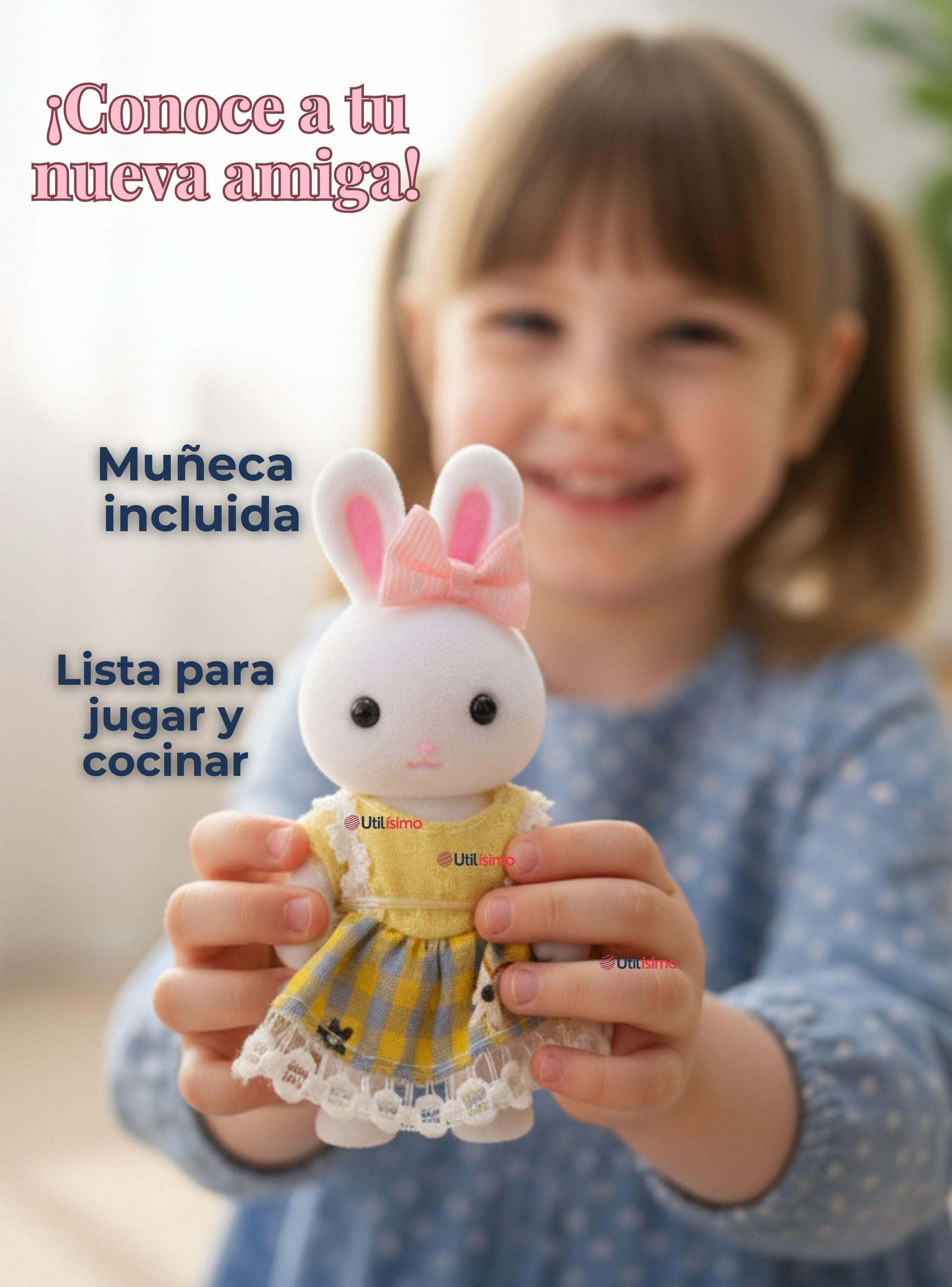 Set de Cocina y Comedor con Muñeca Conejita Juguete para Niña-6
