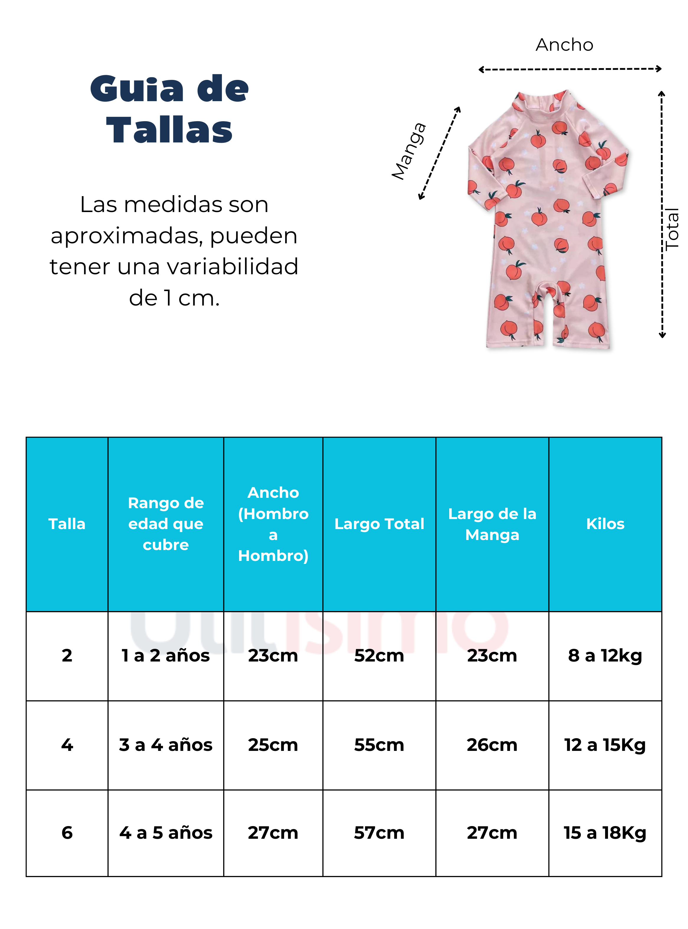 Traje de Baño Enterito Manga Larga Niña Jump Kids Durazno-2