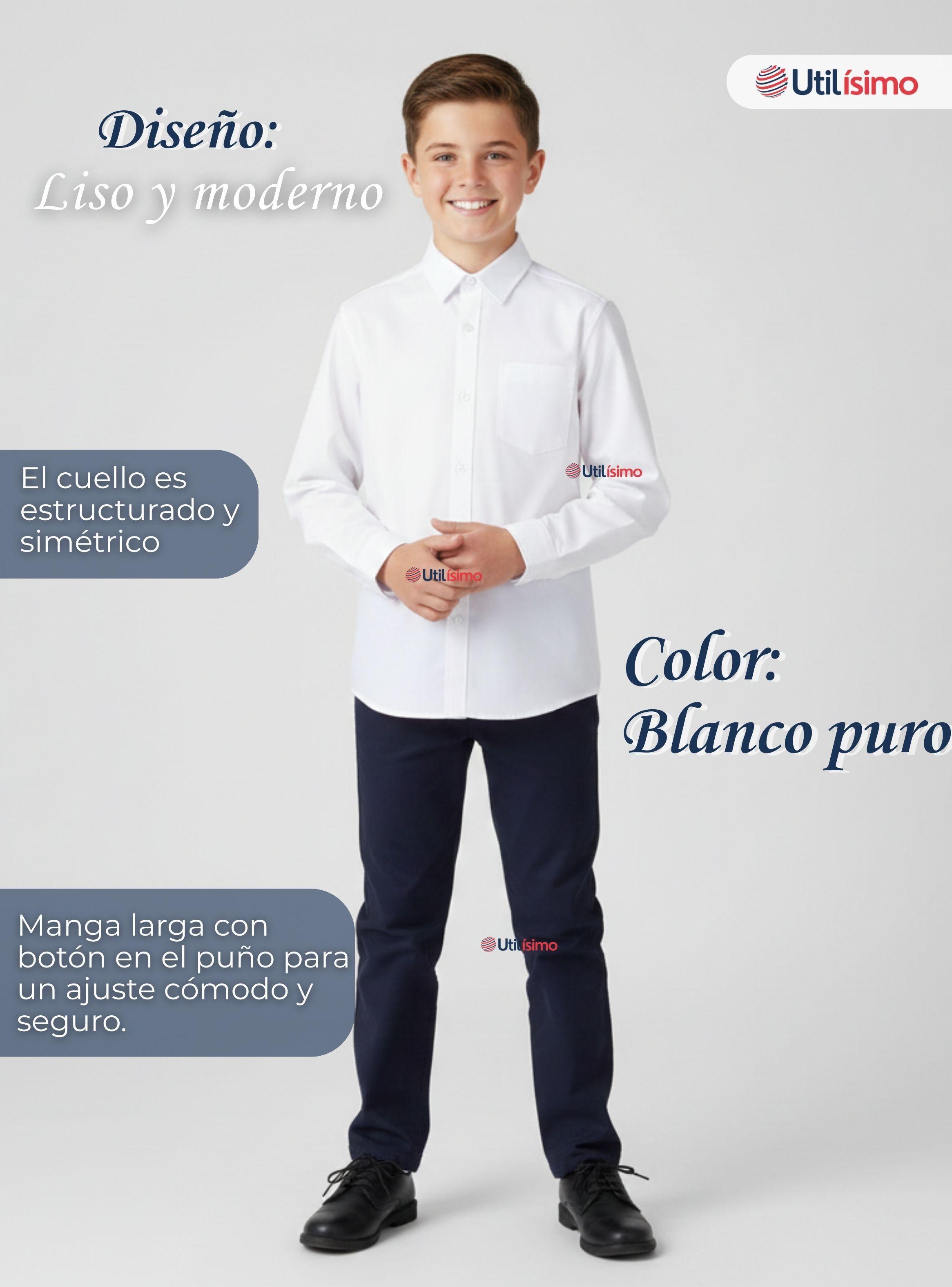 Camisa Escolar Blanca Manga Larga Colegio Niño y Juvenil-3