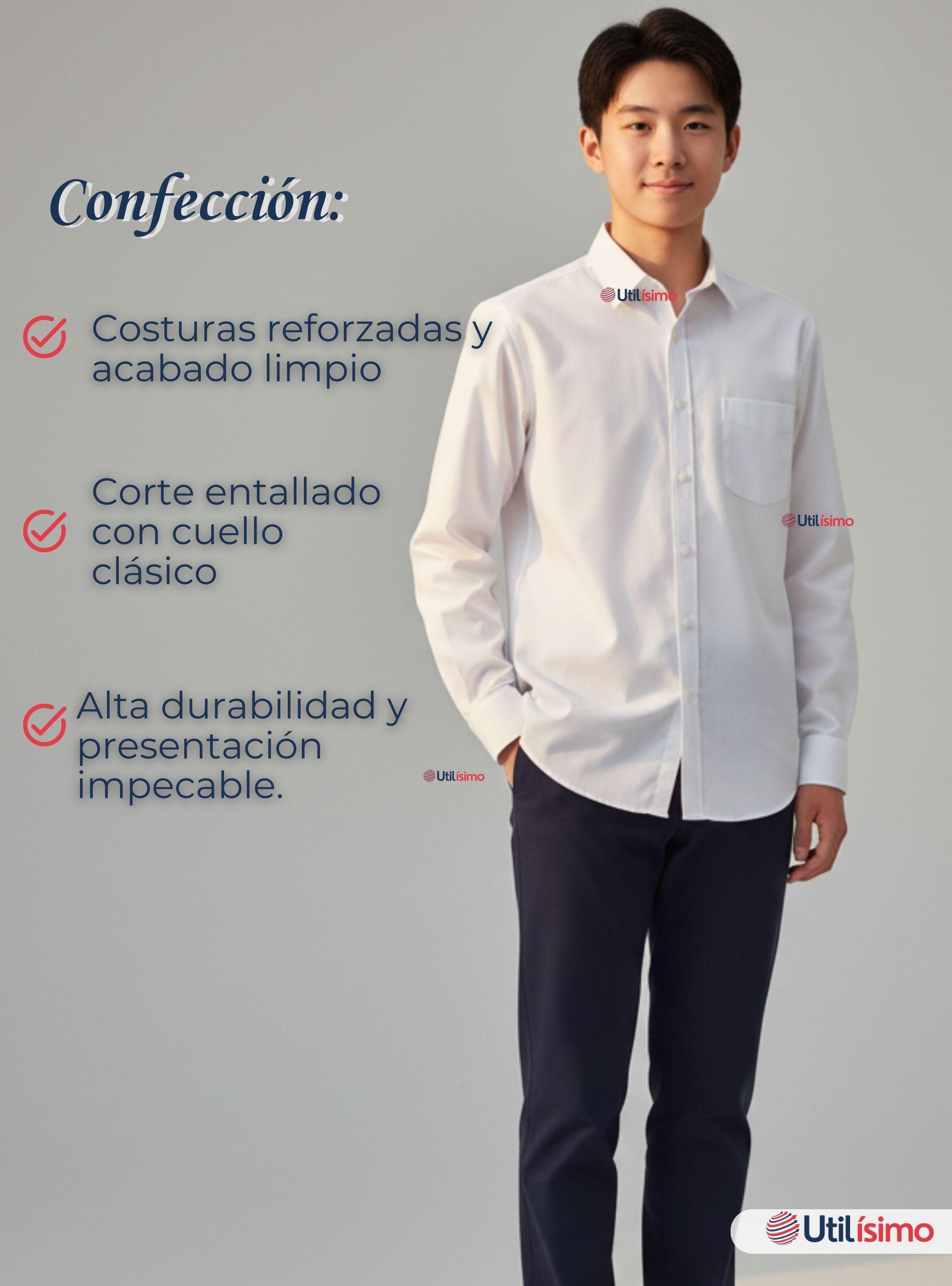 Camisa Escolar Blanca Manga Larga Colegio Niño y Juvenil-4