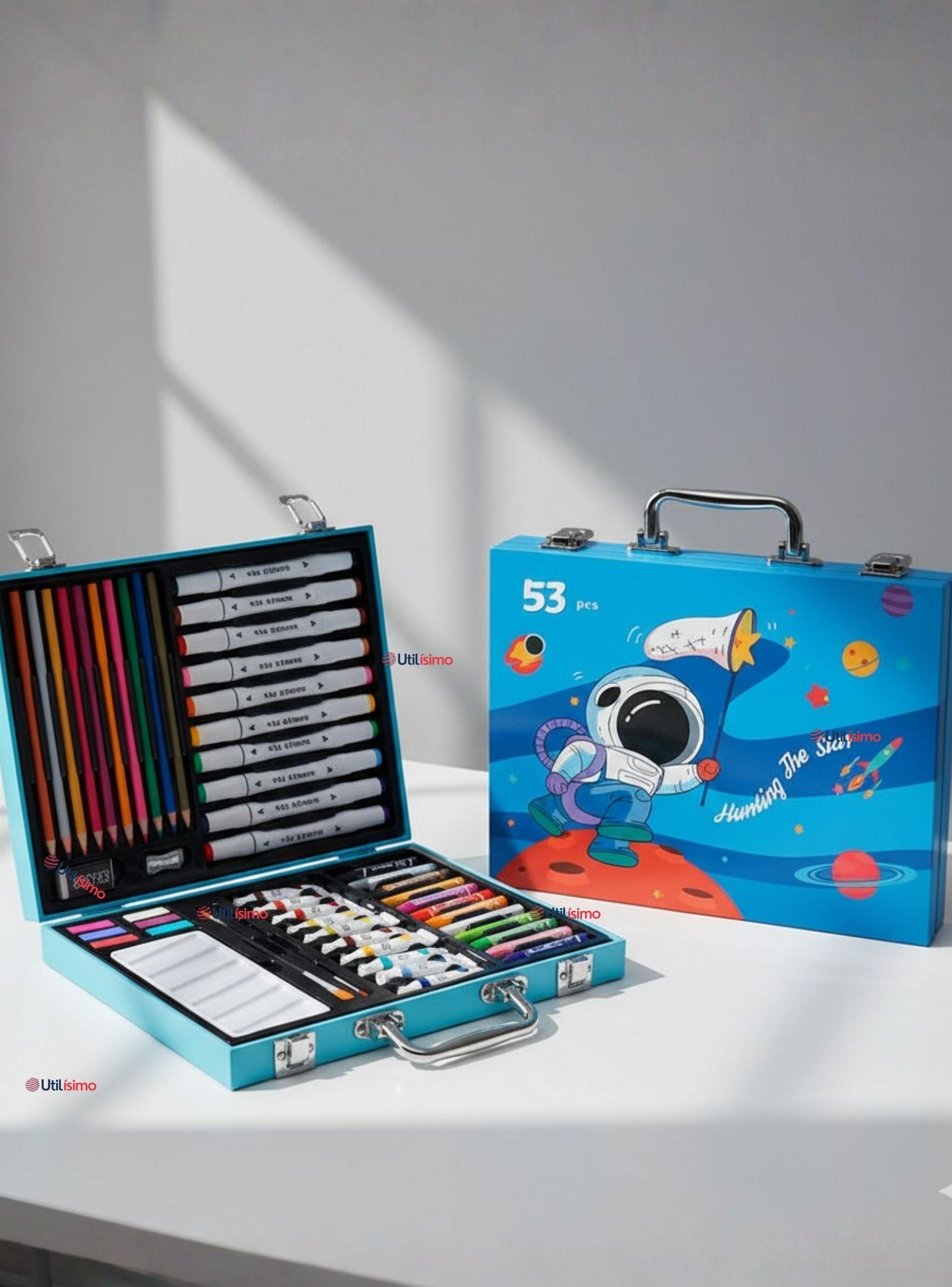 Maletín Set De Arte con 53 Piezas Estuche Para Dibujar Y Pintar Niño Astronauta-0
