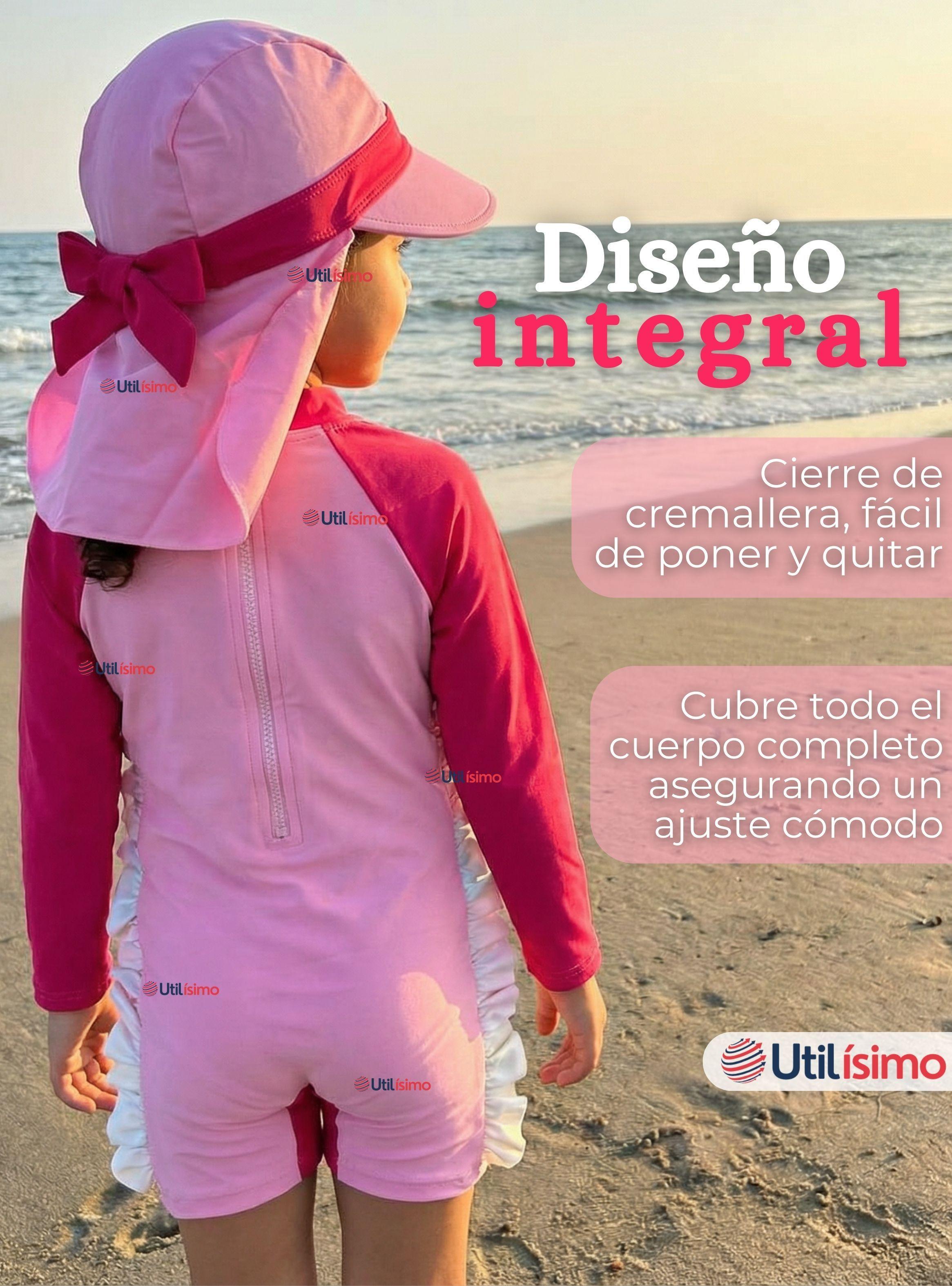 Traje de Baño Enterito Cremallera Manga Larga Con Gorro para Niñas de 1 a 5 años Pink Unicorn-5