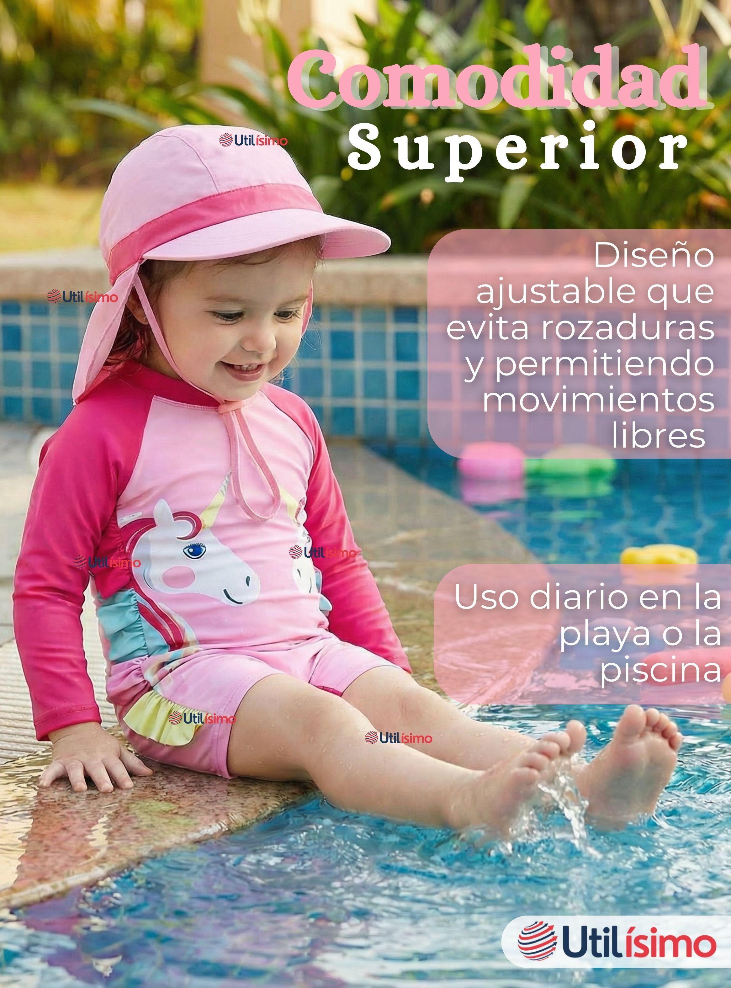 Traje de Baño Enterito Cremallera Manga Larga Con Gorro para Niñas de 1 a 5 años Pink Unicorn-6