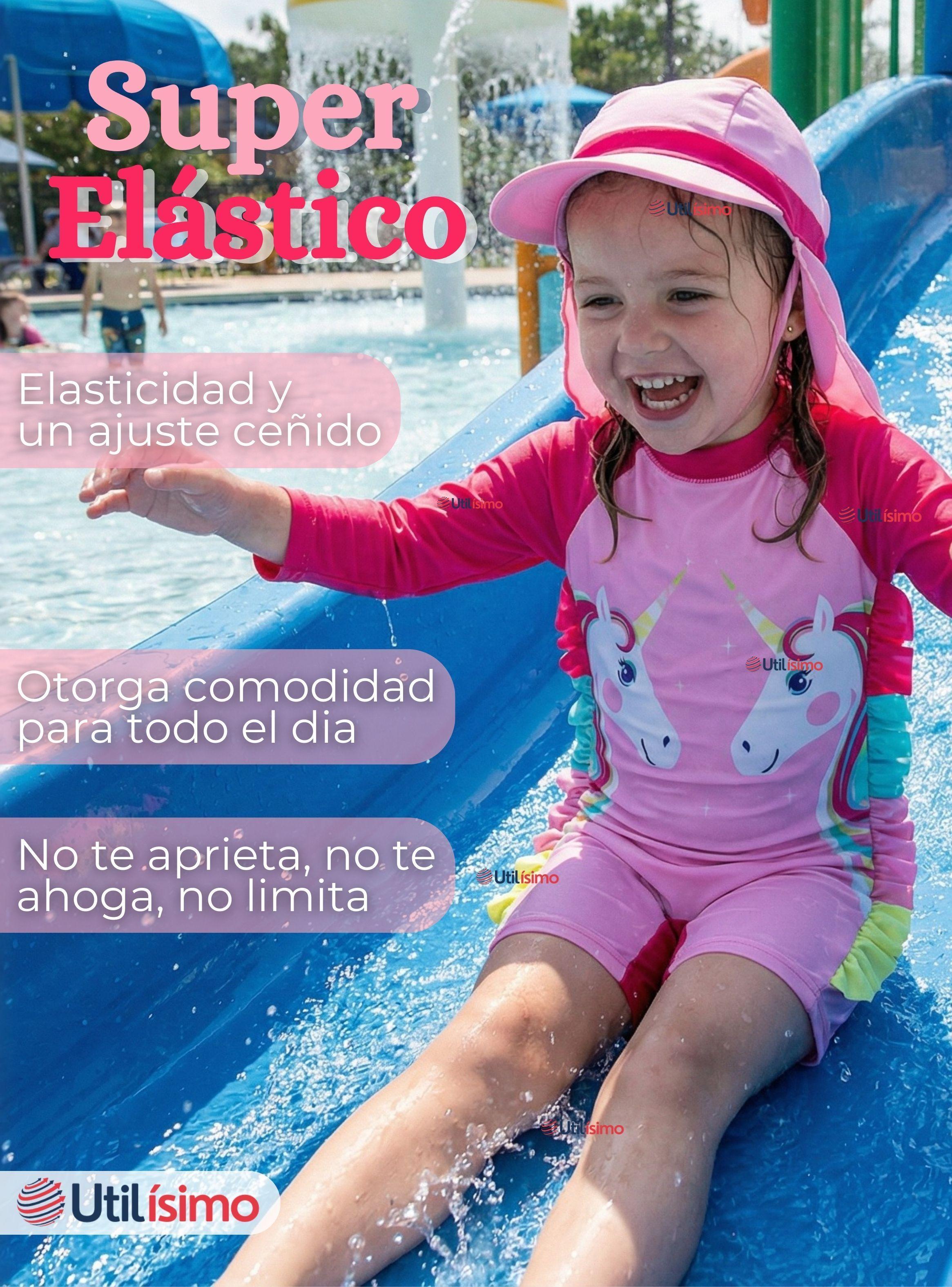 Traje de Baño Enterito Cremallera Manga Larga Con Gorro para Niñas de 1 a 5 años Pink Unicorn-7