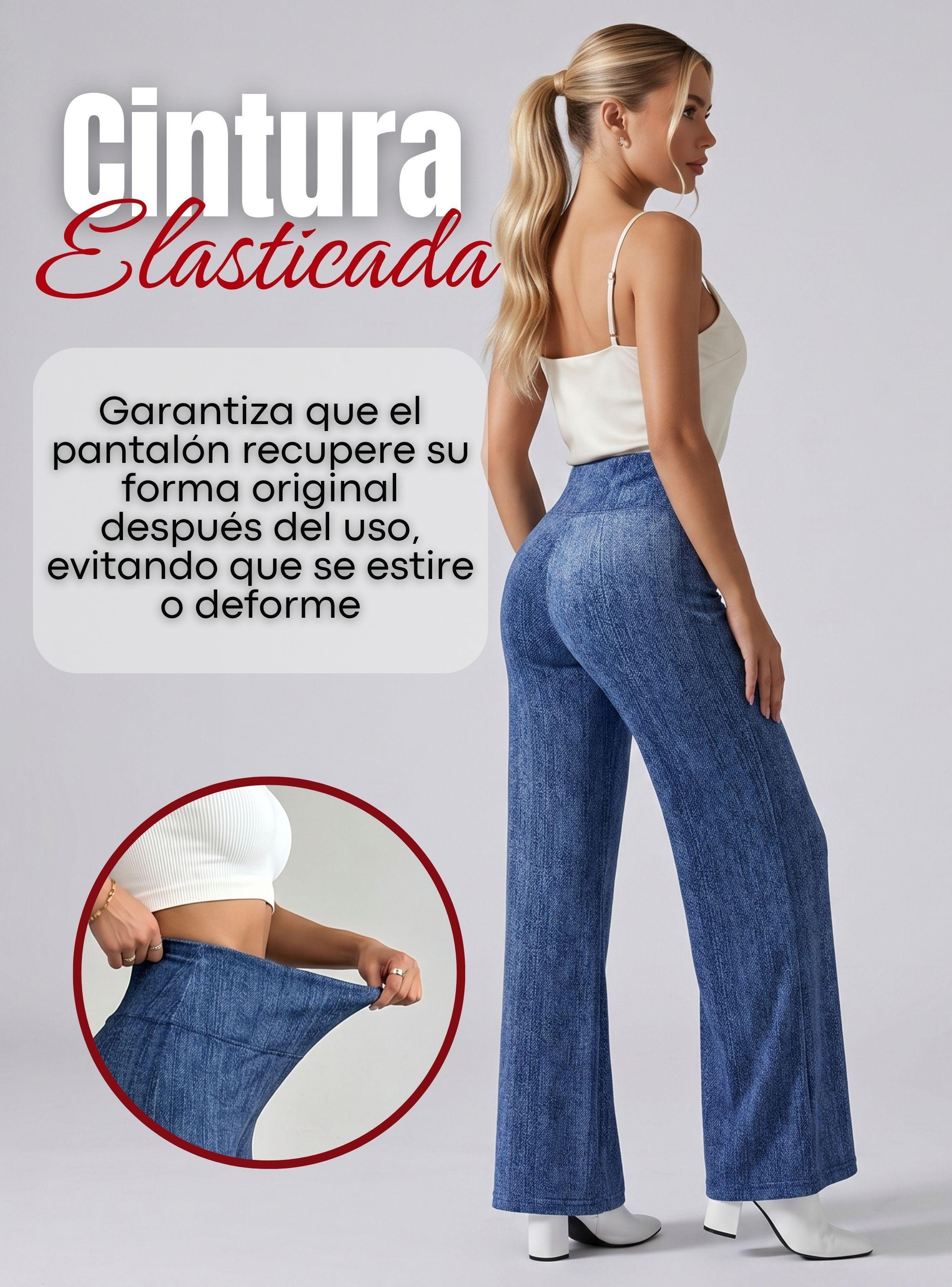 Pantalón Polar Con Chiporro Palazzo Mujer Elasticada Térmica Azul Jeans-6