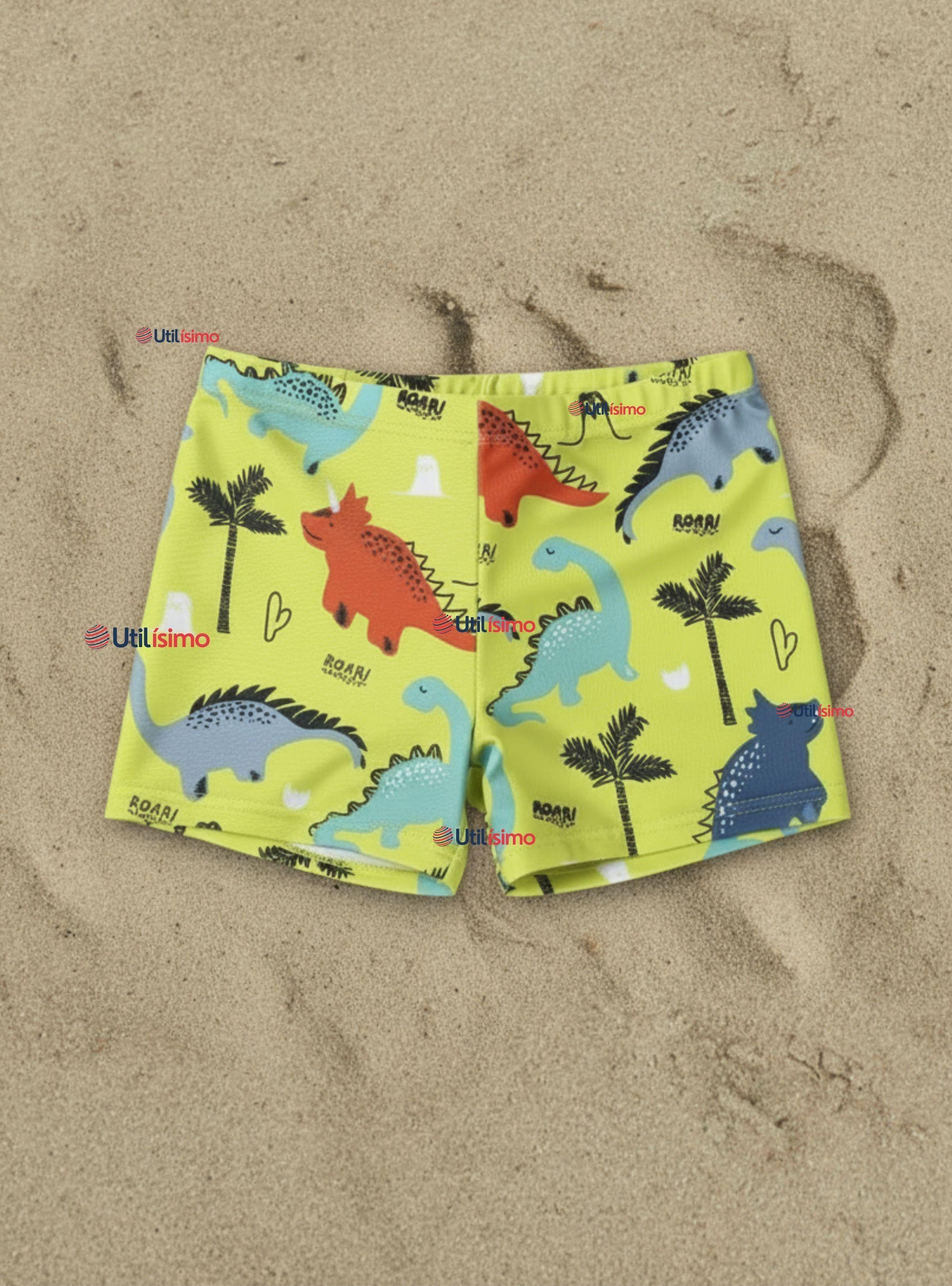 Short De Playa Niños Traje De Baño Pantalón Corto Amarillo Dinosaurios-0