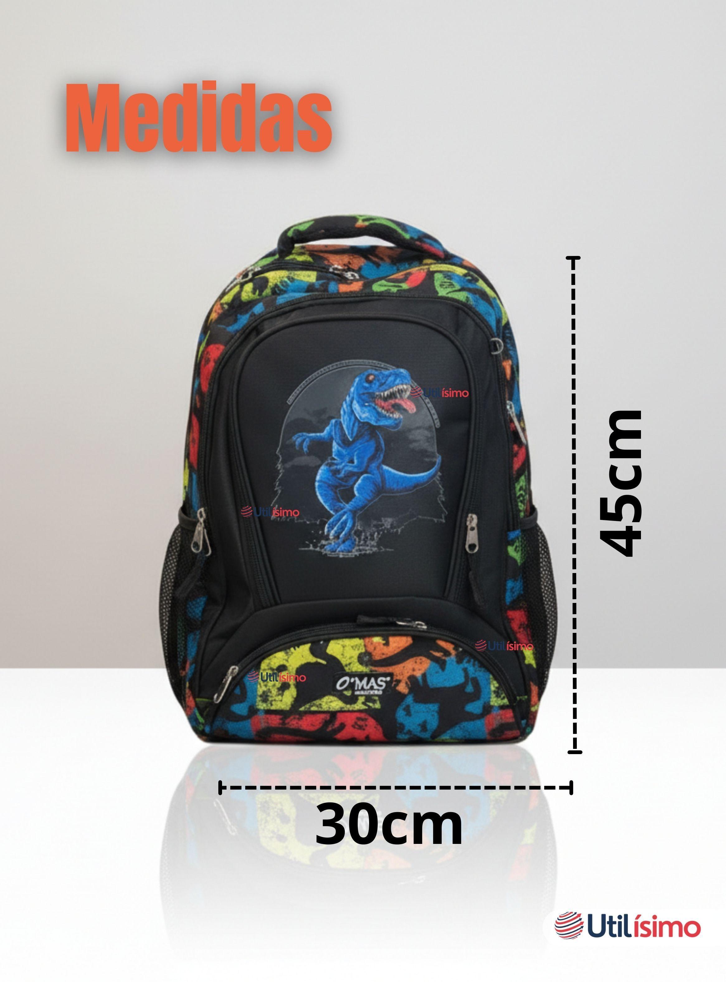 Mochila Escolar Kit + Estuche y Lonchera 45 cm Tela Oxford Dinosaurio Azul para Niños-3