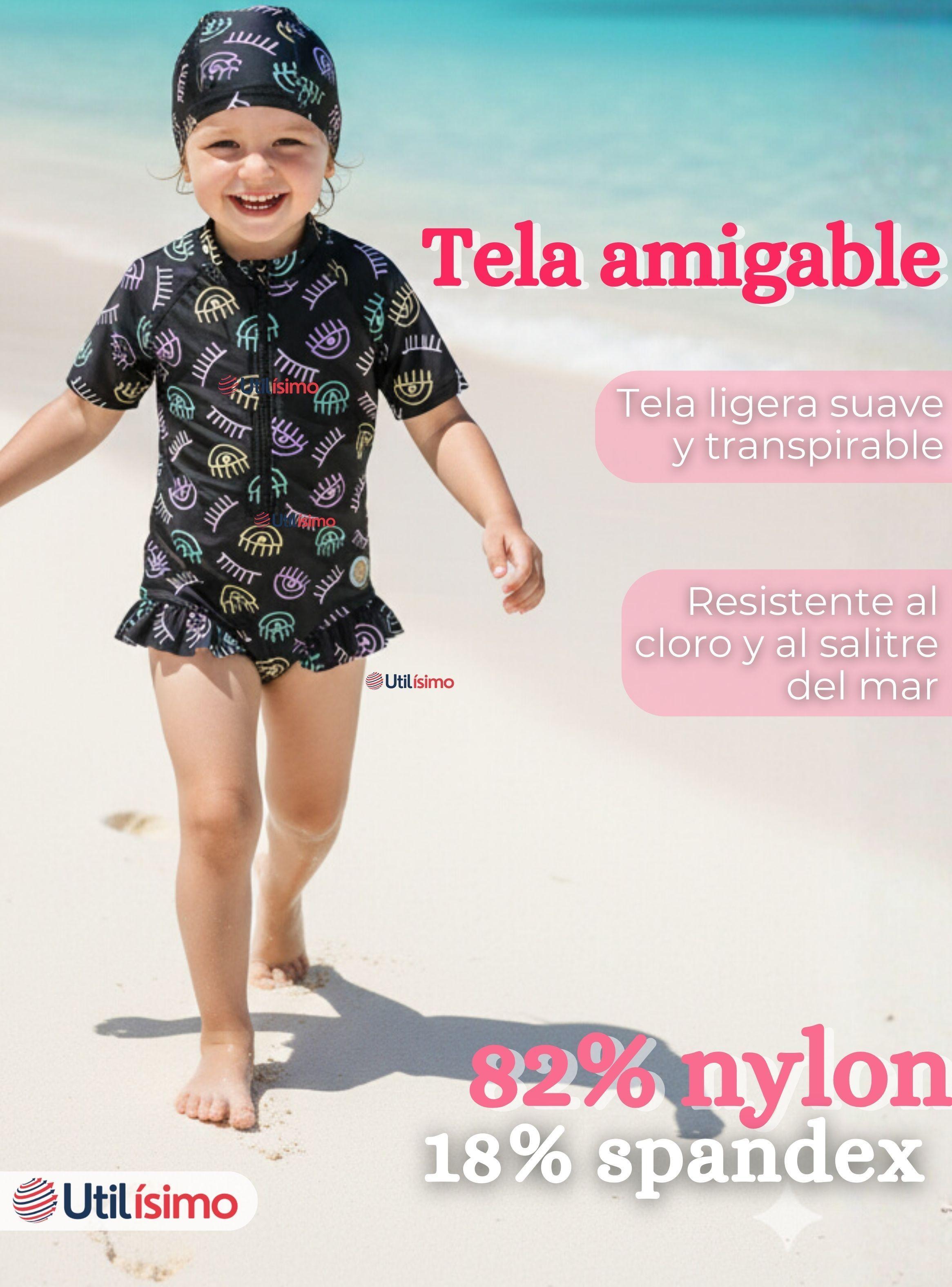 Traje de Baño Enterito Cremallera Manga Larga Con Gorro Niña 1 a 6 años Black-2