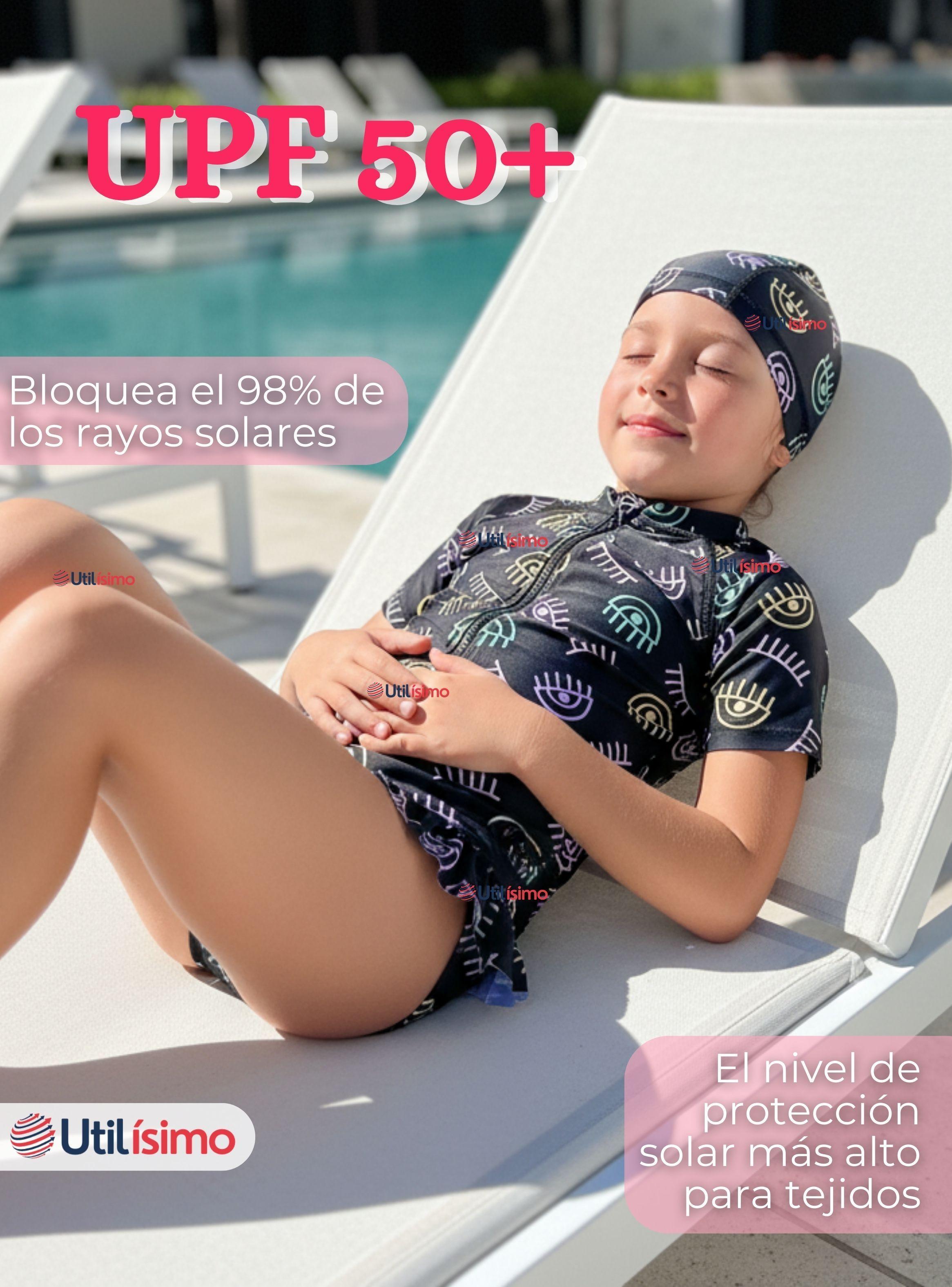 Traje de Baño Enterito Cremallera Manga Larga Con Gorro Niña 1 a 6 años Black-4