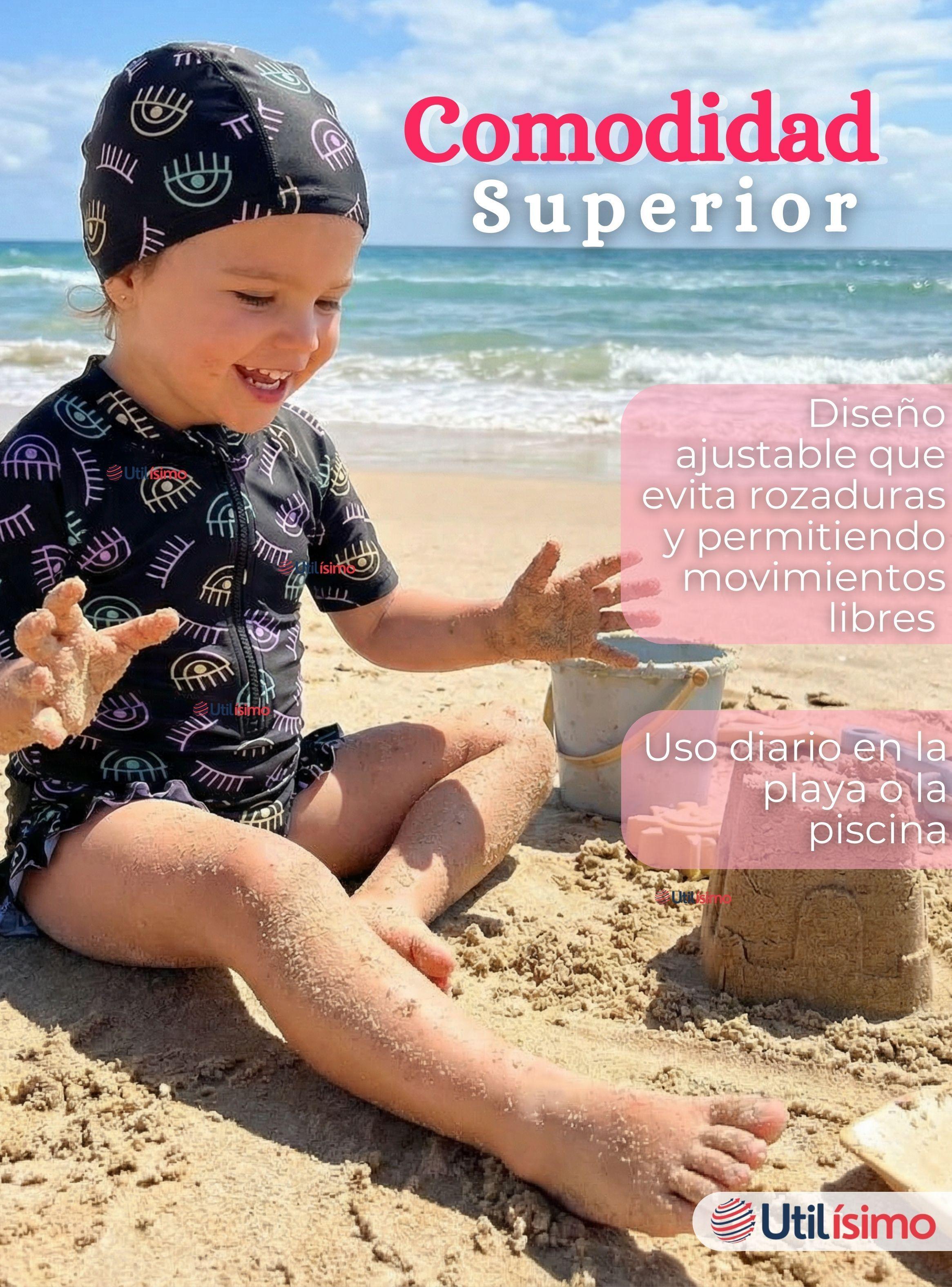 Traje de Baño Enterito Cremallera Manga Larga Con Gorro Niña 1 a 6 años Black-6