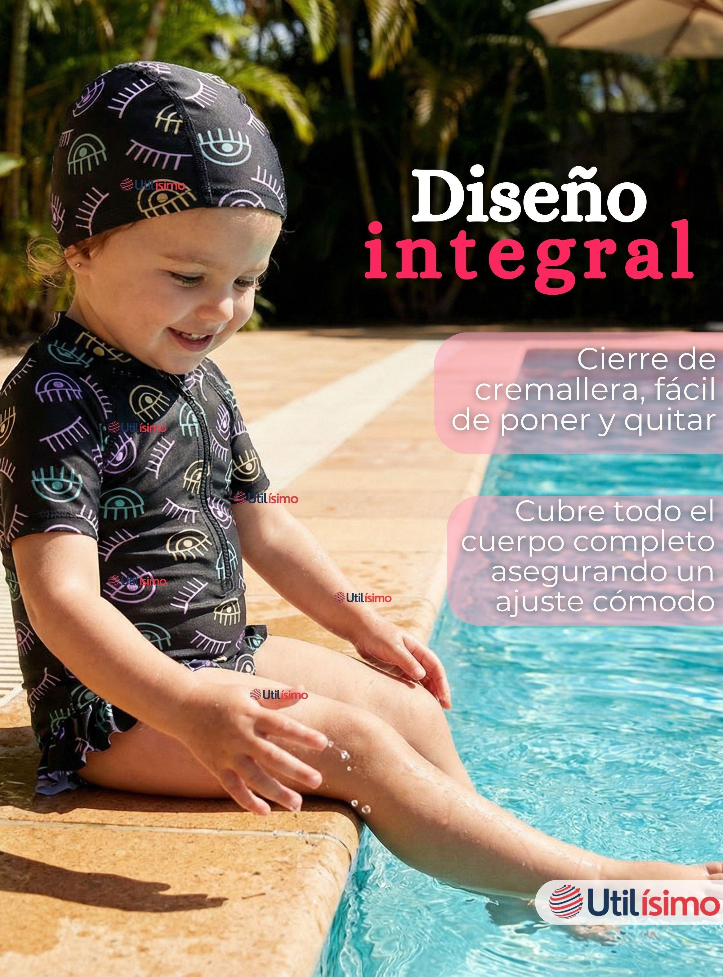 Traje de Baño Enterito Cremallera Manga Larga Con Gorro Niña 1 a 6 años Black-7
