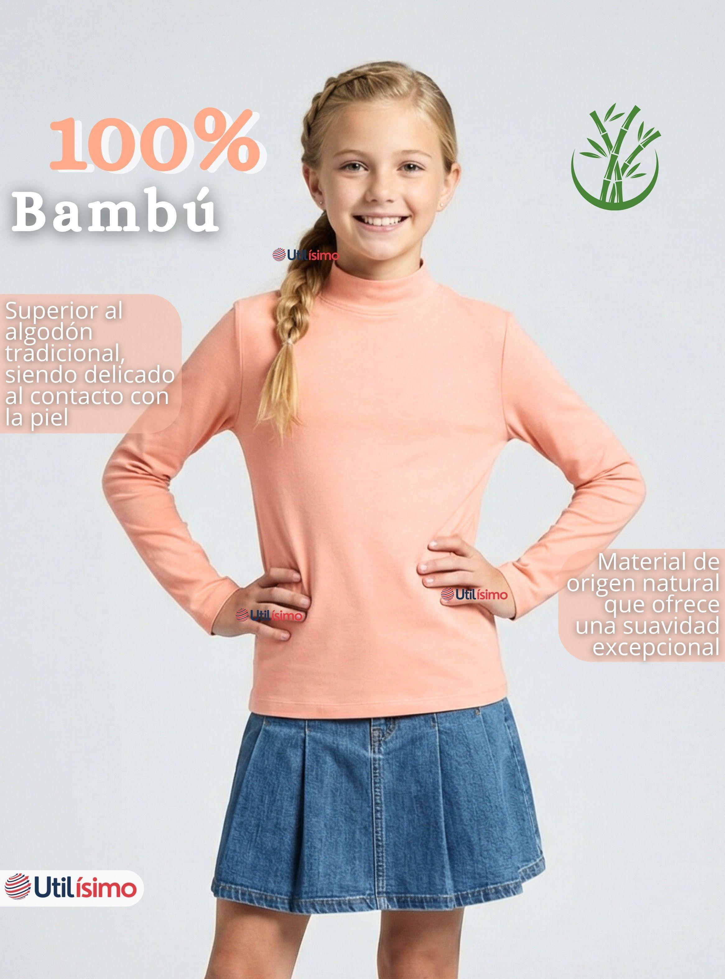 Pack 3 Polera Camiseta Bambú Salmón Cuello Beatle Primera Capa Manga Larga Niña-2