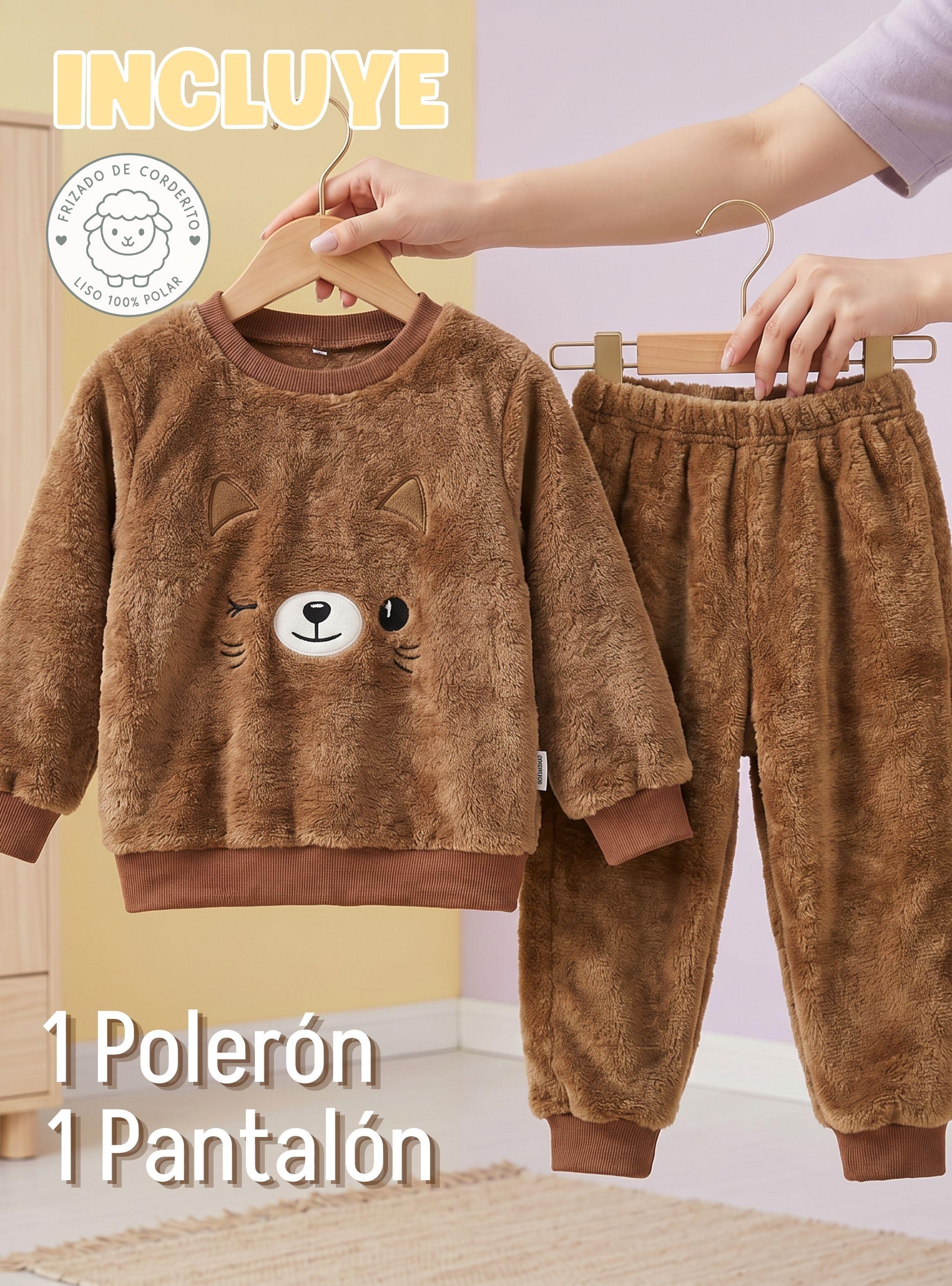Conjunto 2 Piezas Polerón Buzo Frizado Niña Bebe Corderito Liso Brown Cat-2