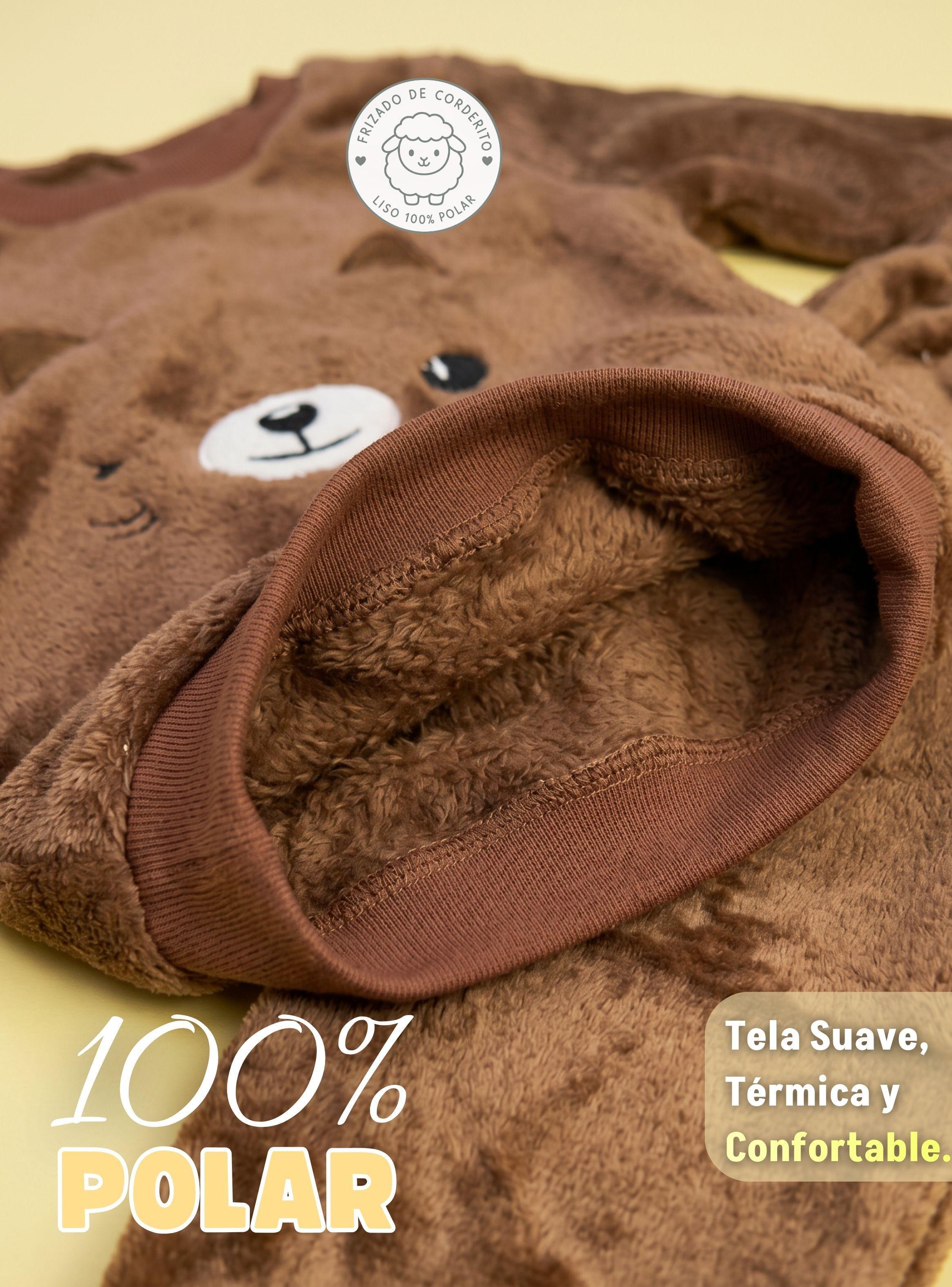 Conjunto 2 Piezas Polerón Buzo Frizado Niña Bebe Corderito Liso Brown Cat-7