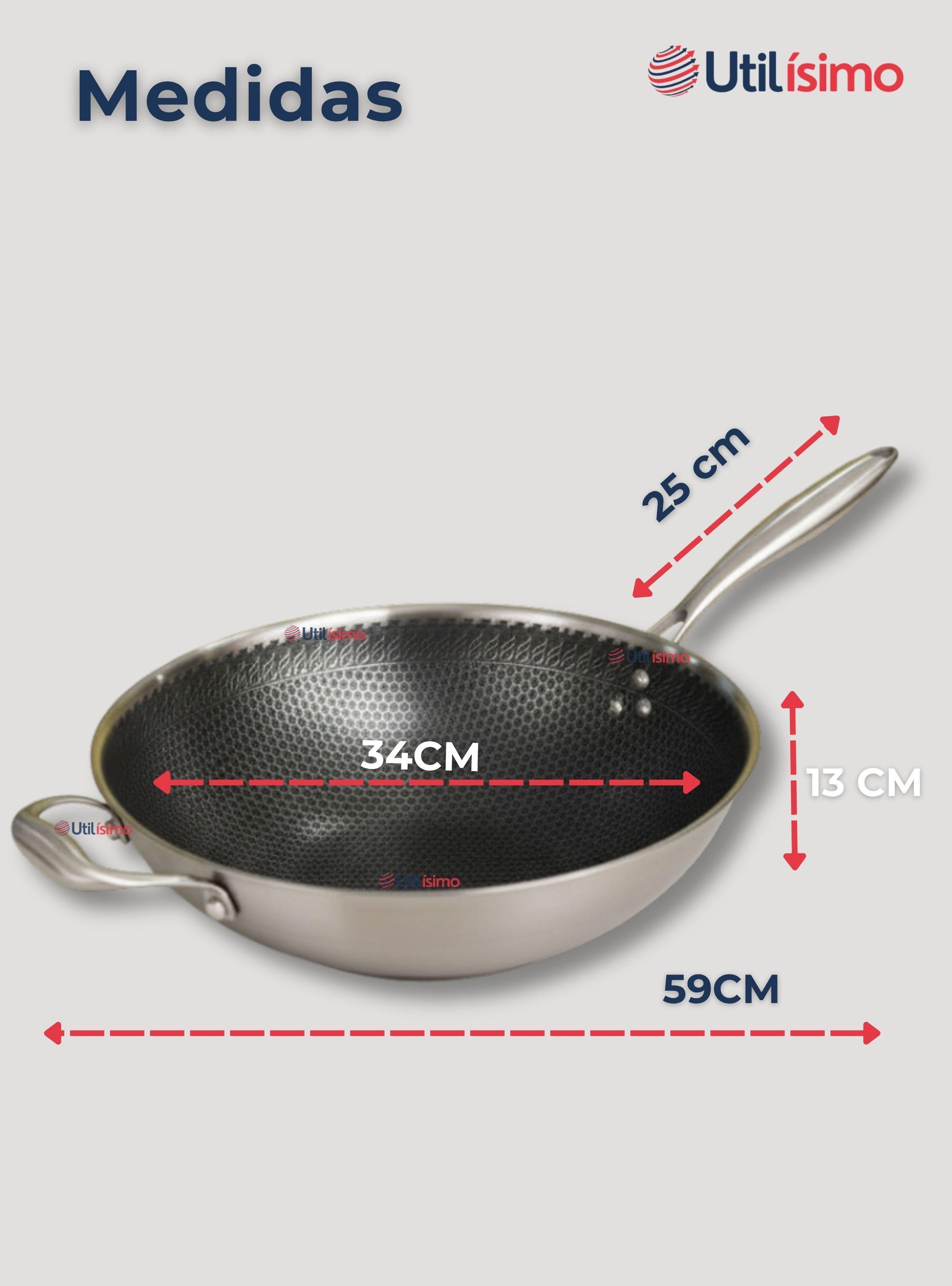 Sartén Wok de Acero Inoxidable Antiadherente Para Saltear y  Freír 34cm-2