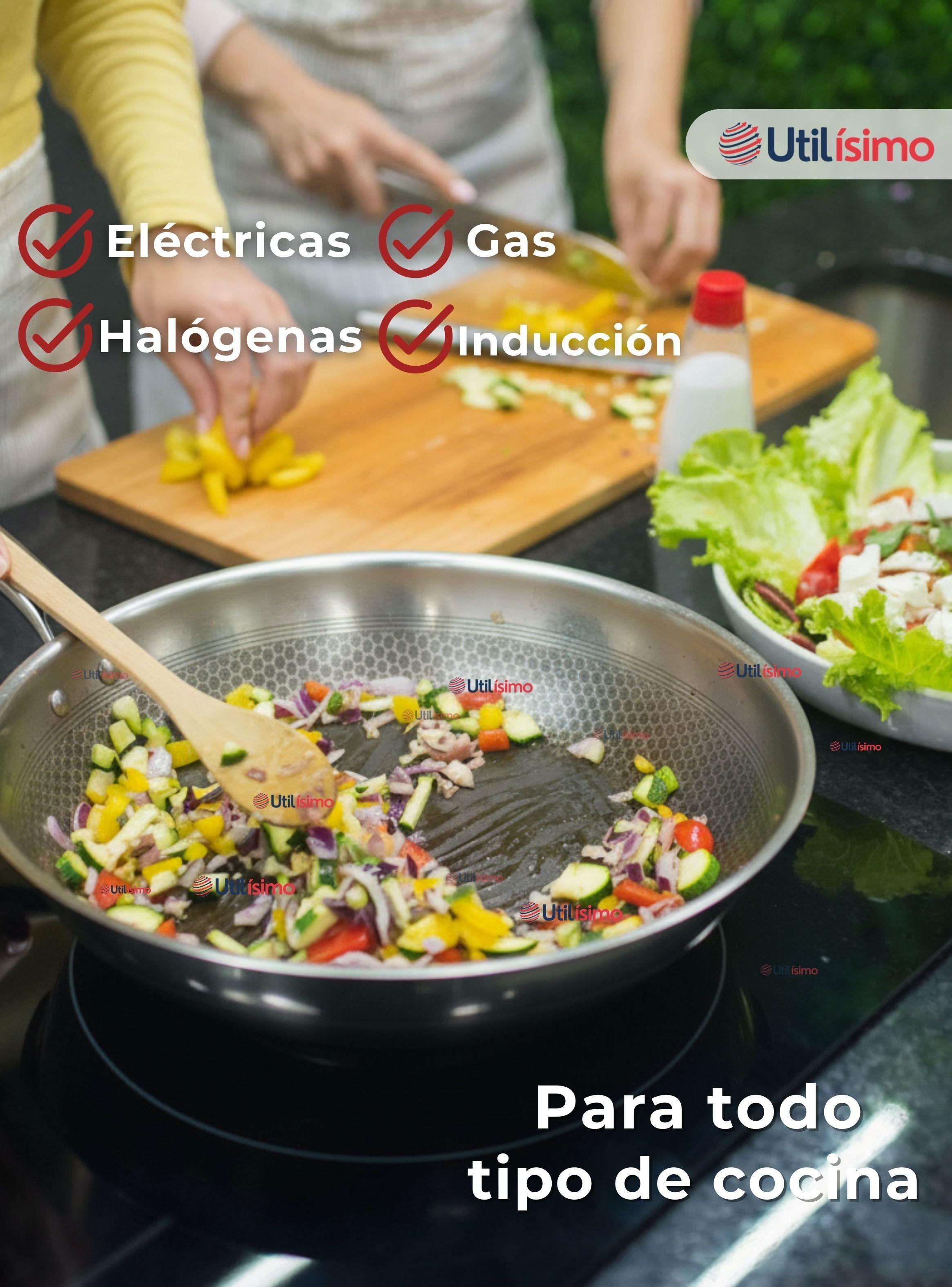 Sartén Wok de Acero Inoxidable Antiadherente Para Saltear y  Freír 34cm-3