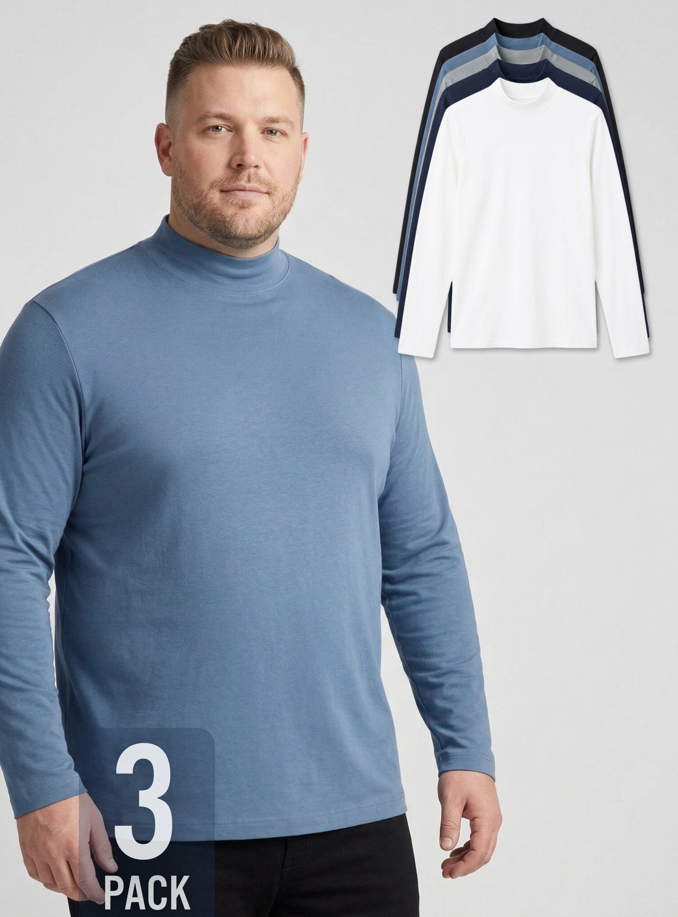 Pack 3 Camisetas Poleras Bambú Primera Capa Cuello Beatle Mangas Larga Colores Surtidos Hombre-1