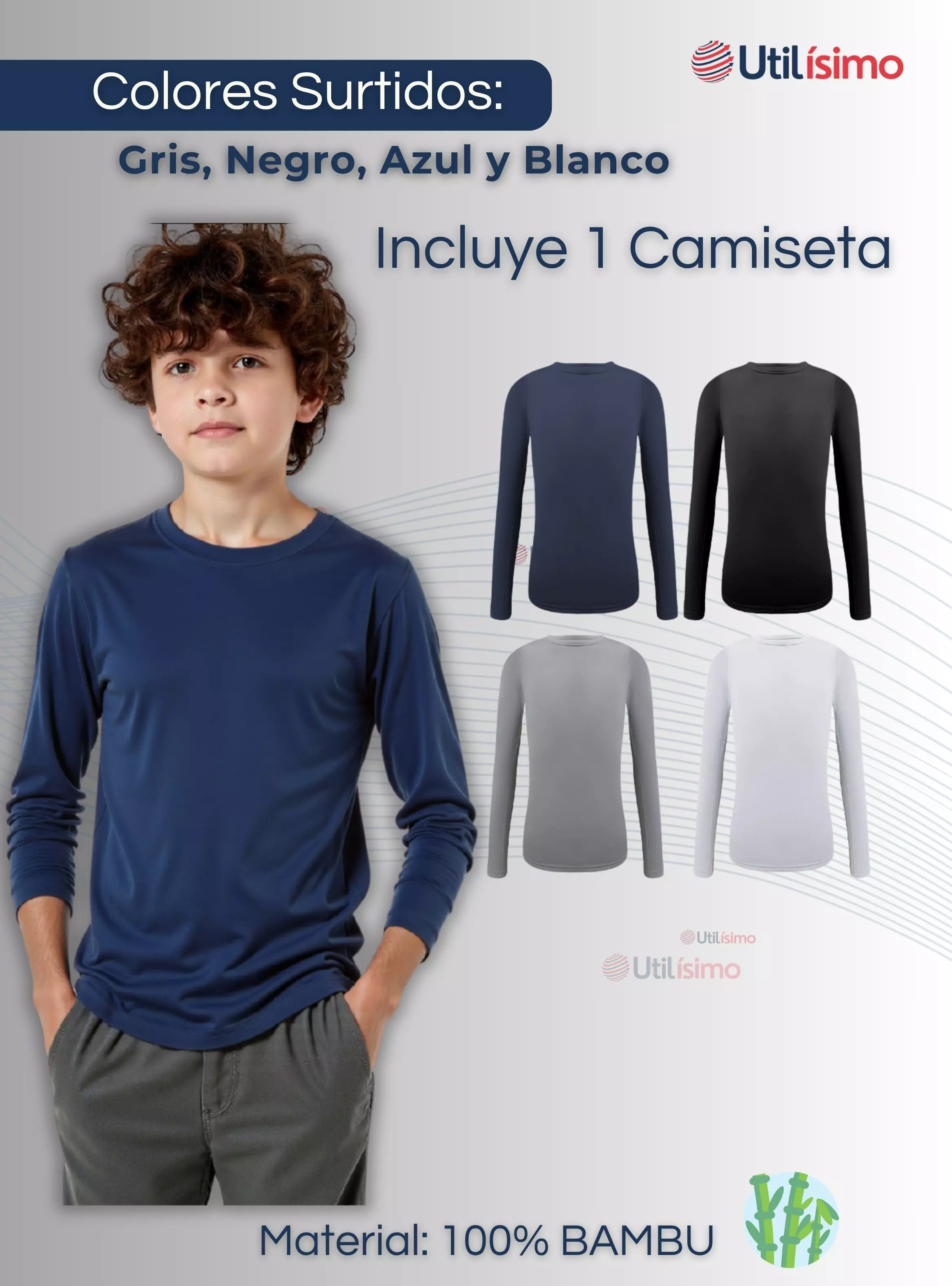  Camiseta Cuello Redondo Bambú Juvenil Polera Colores Surtidos-2