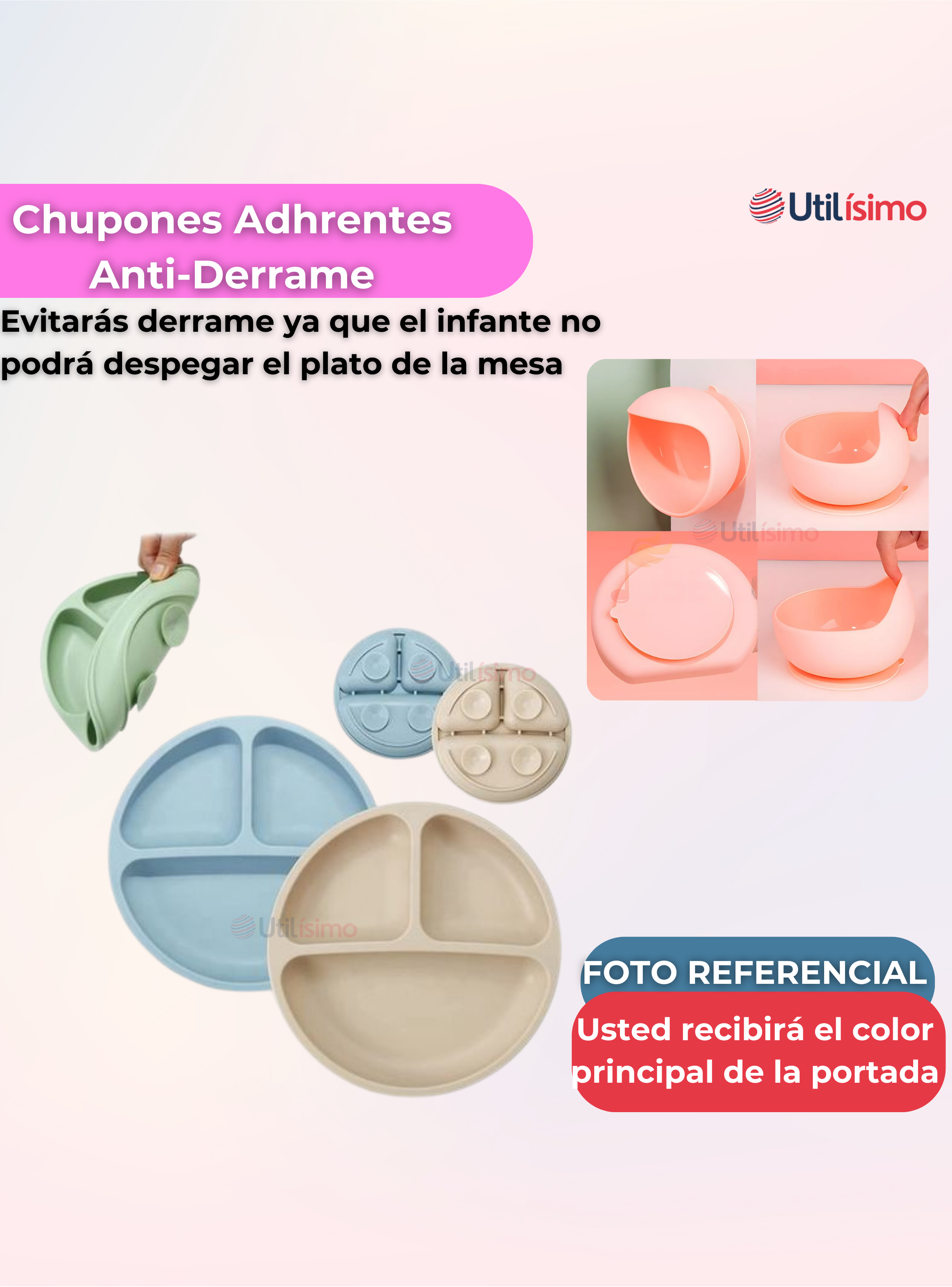 Set De Alimentación Bebé Silicona Con Vaso 11 Piezas Libre BPA Rosa Claro-7
