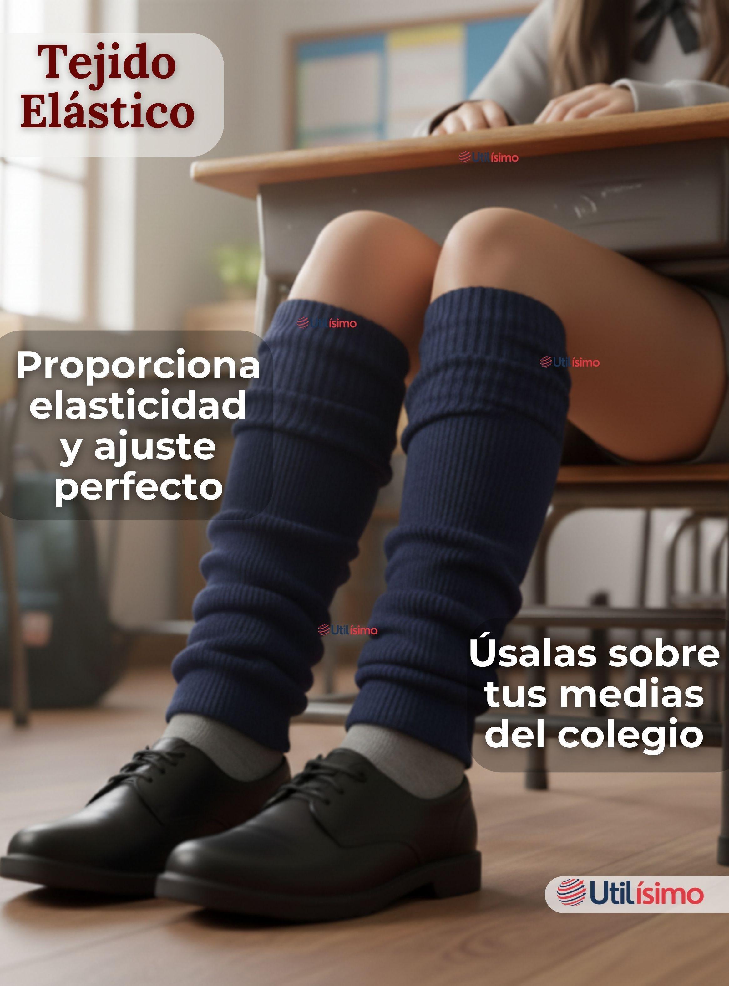 Polainas Escolares 1 Par Invierno Abrigadoras para Niña Color Azul Acrílico-6