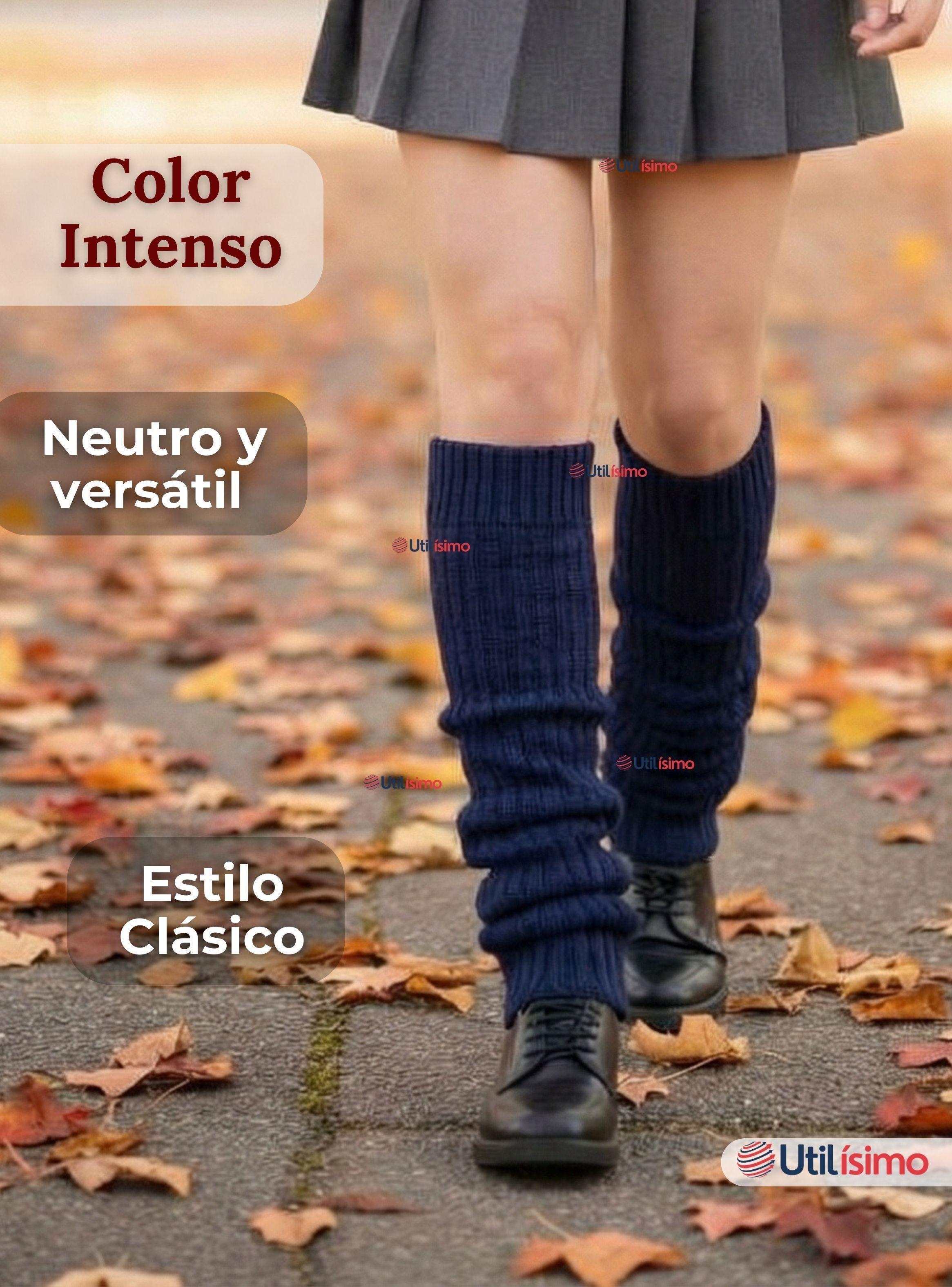 Polainas Escolares 1 Par Invierno Abrigadoras para Niña Color Azul Acrílico-7