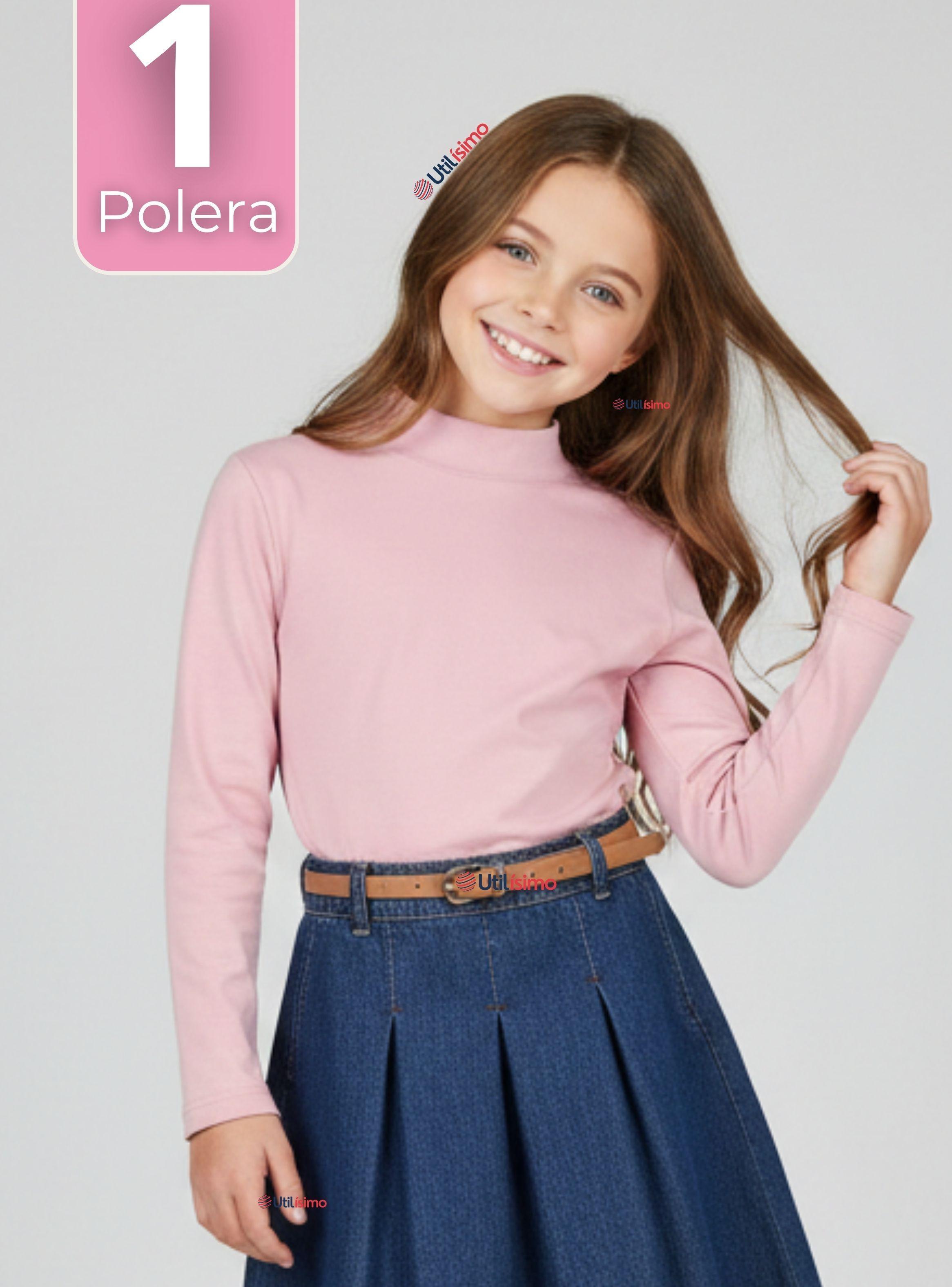 Polera Camiseta Bambú Rosada Cuello Beatle Primera Capa Manga Larga Niñas-0