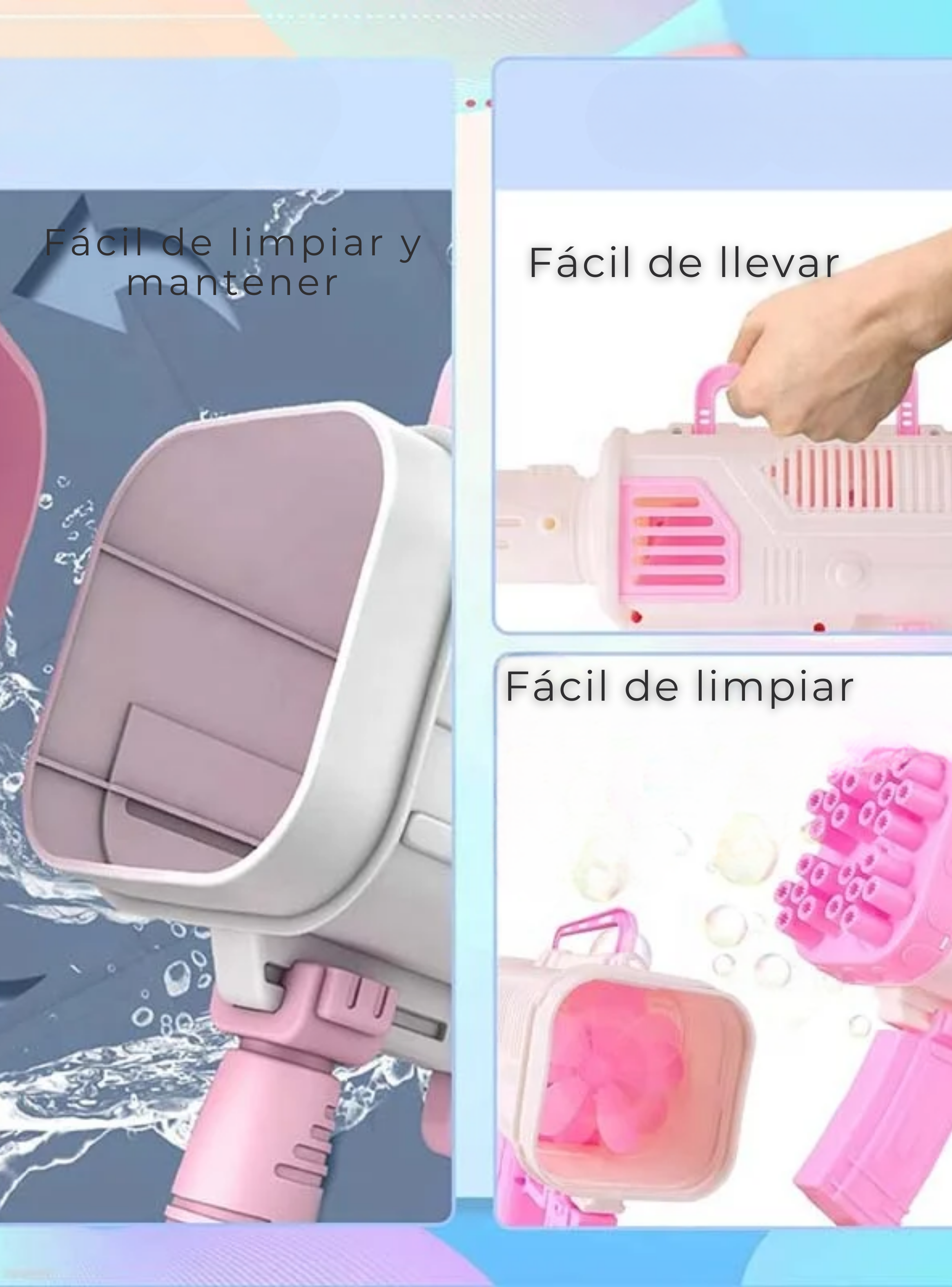 Pistola De Burbujas 44 Agujeros Eléctrica Manual Juguete Niña-4