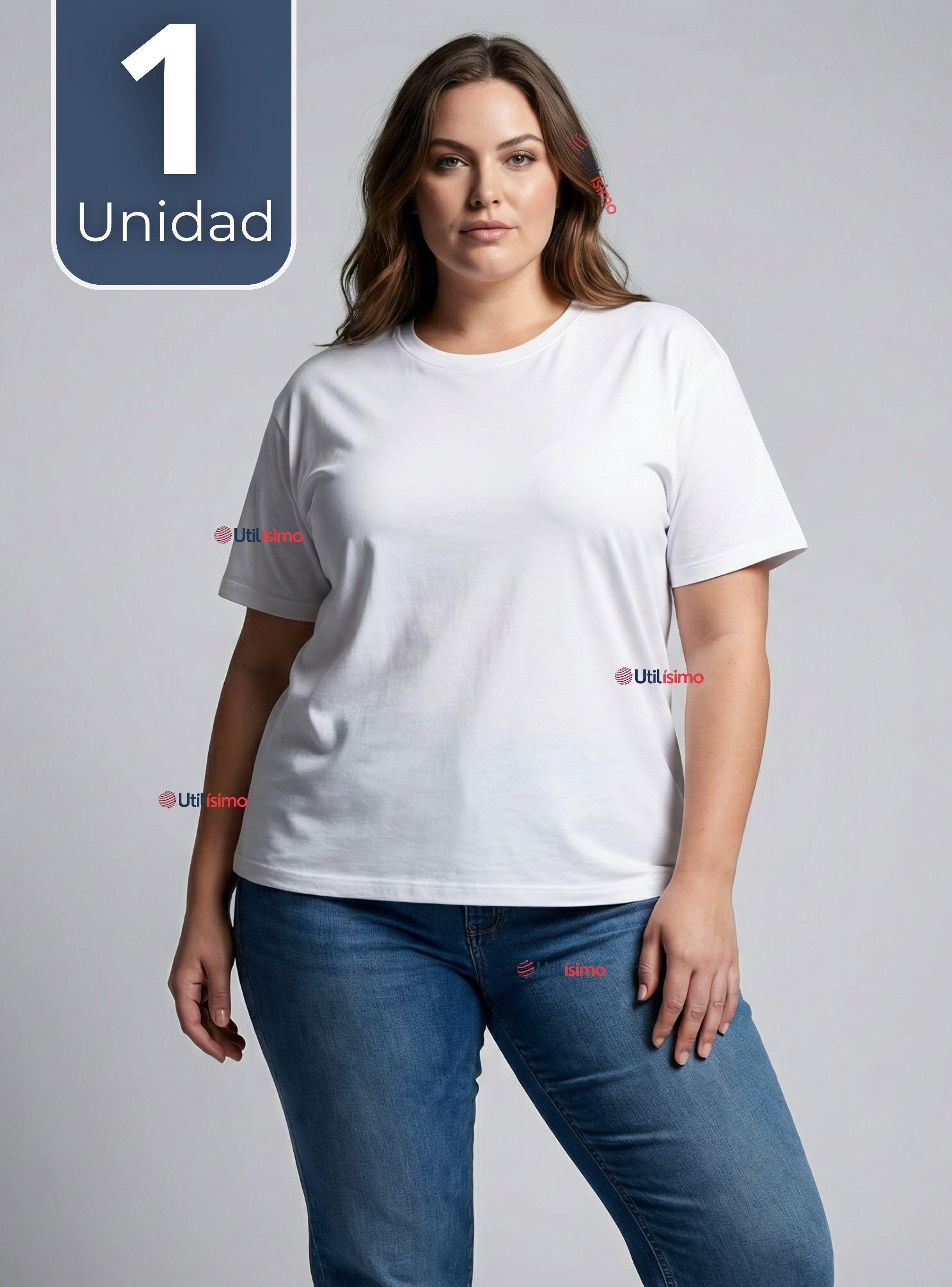 Camiseta Polera 100% Algodón Básica Lisa Elástica para Mujer Color Blanco-0
