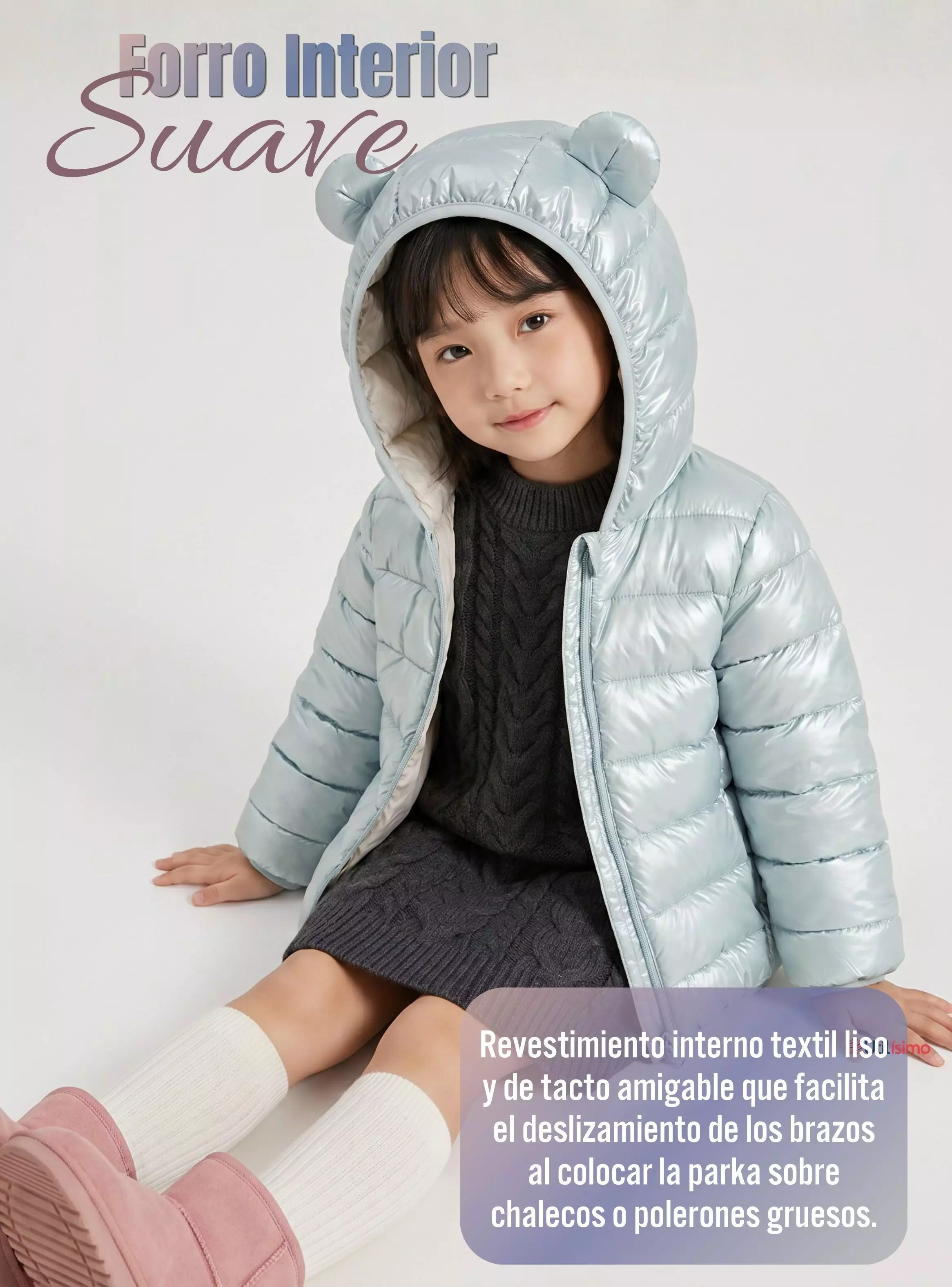 Parka Celeste Térmica Acolchada Con Orejitas Niña Bebé Sweet Sky-5