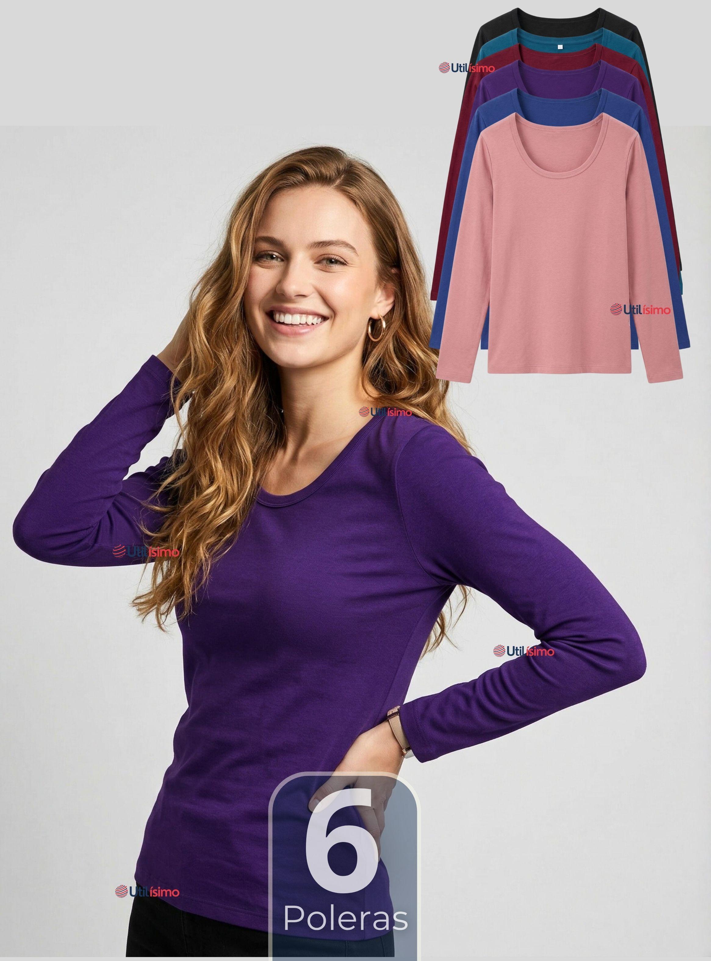 Pack 6 Camisetas Poleras Bambú Primera Capa Manga Larga Colores Surtidos Mujer-0