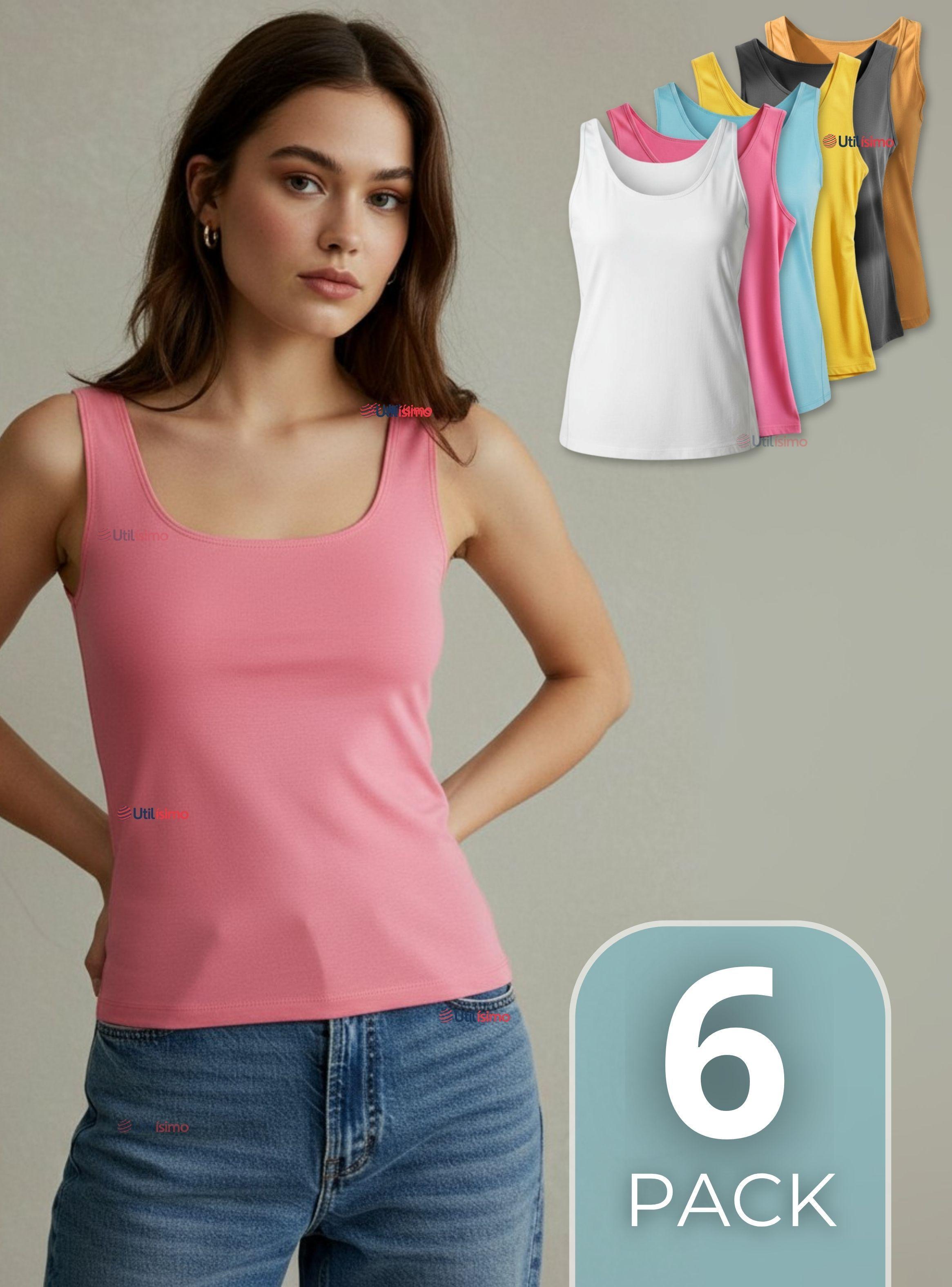 Pack 6 Poleras Camisetas Sin Mangas Fibra  Bambú Básicas Lisa Elástica Mujer Colores Surtidos-0
