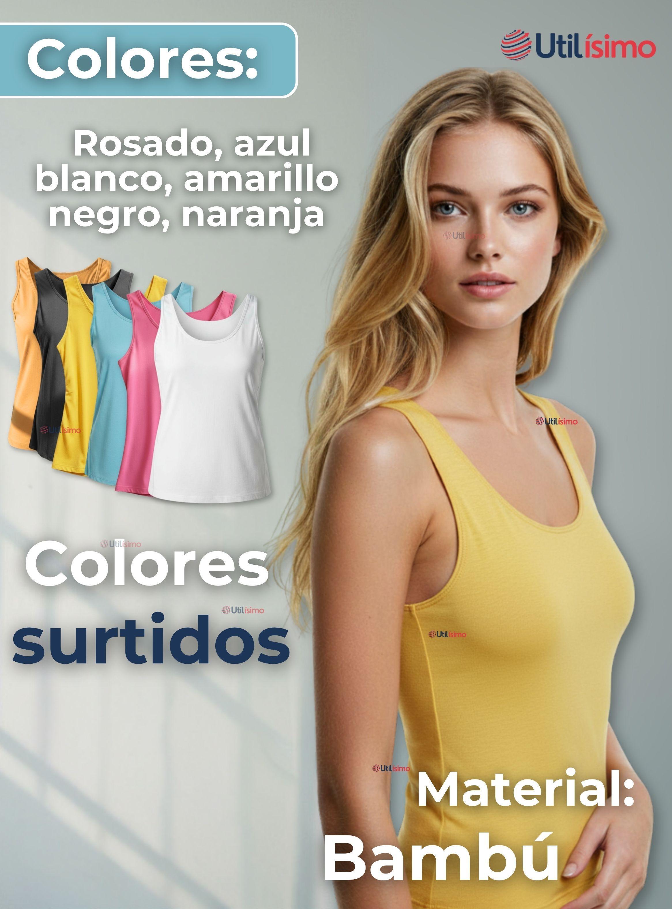 Pack 6 Poleras Camisetas Sin Mangas Fibra  Bambú Básicas Lisa Elástica Mujer Colores Surtidos-1