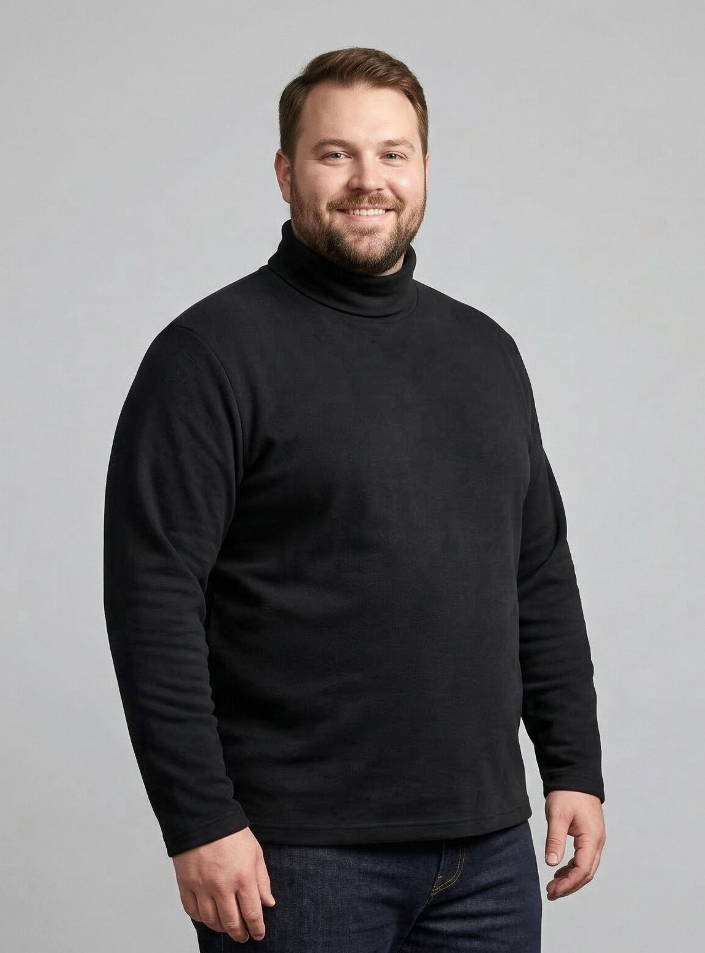 Camiseta Polera Polar Primera Capa Cuello Beatle Manga Larga Color Negro Hombre-1