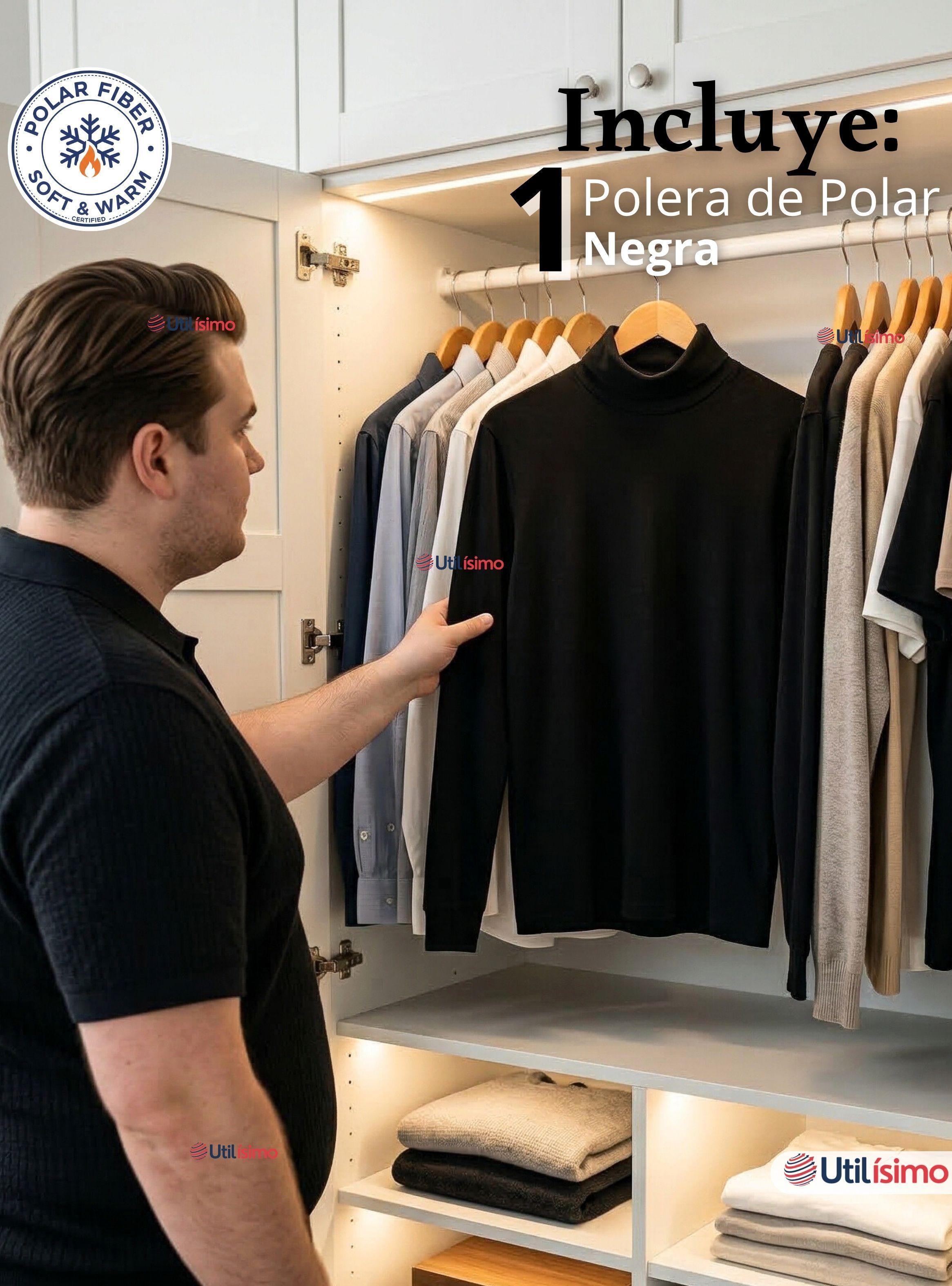 Camiseta Polera Polar Primera Capa Cuello Beatle Manga Larga Color Negro Hombre-2