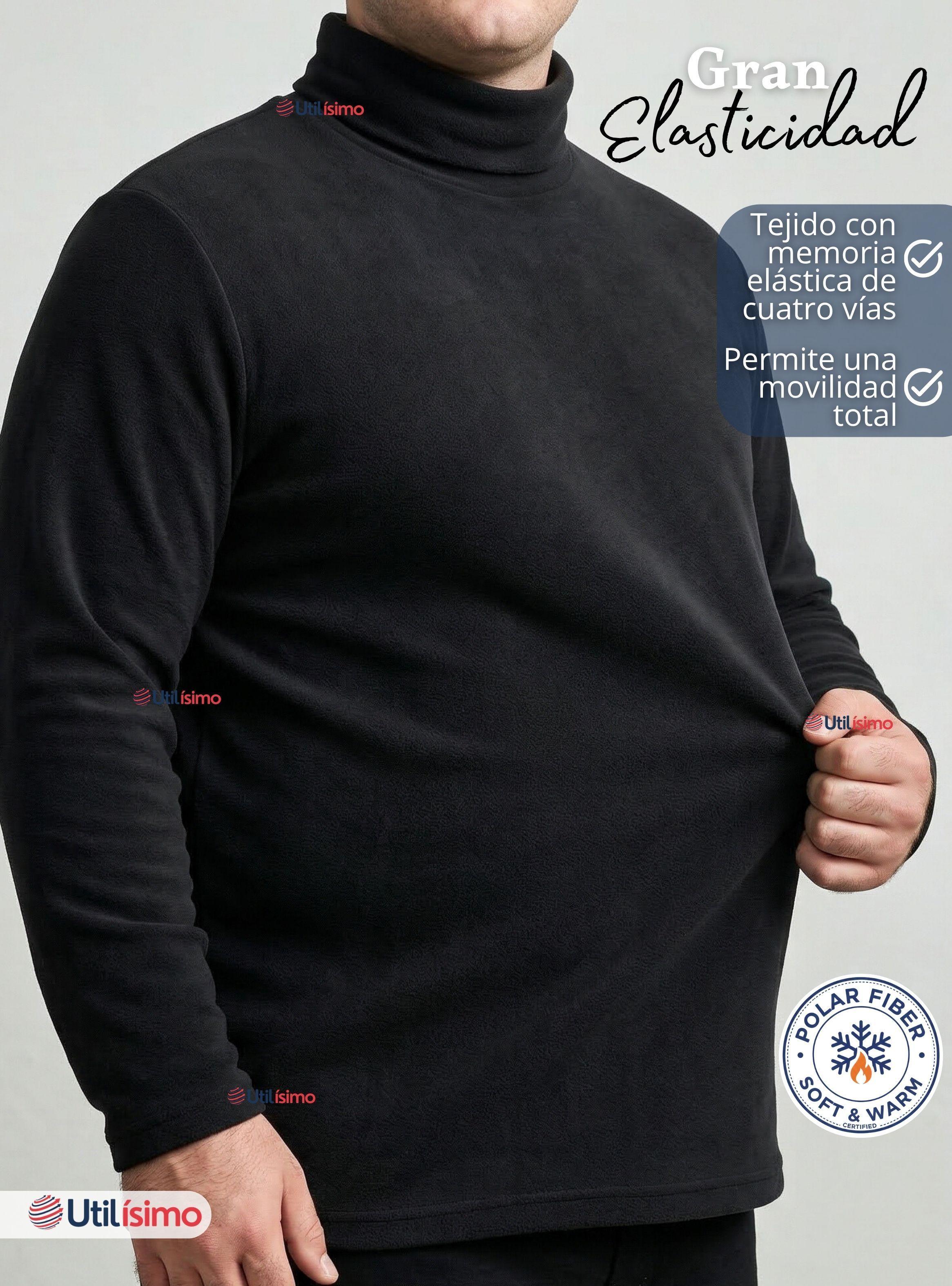 Camiseta Polera Polar Primera Capa Cuello Beatle Manga Larga Color Negro Hombre-7