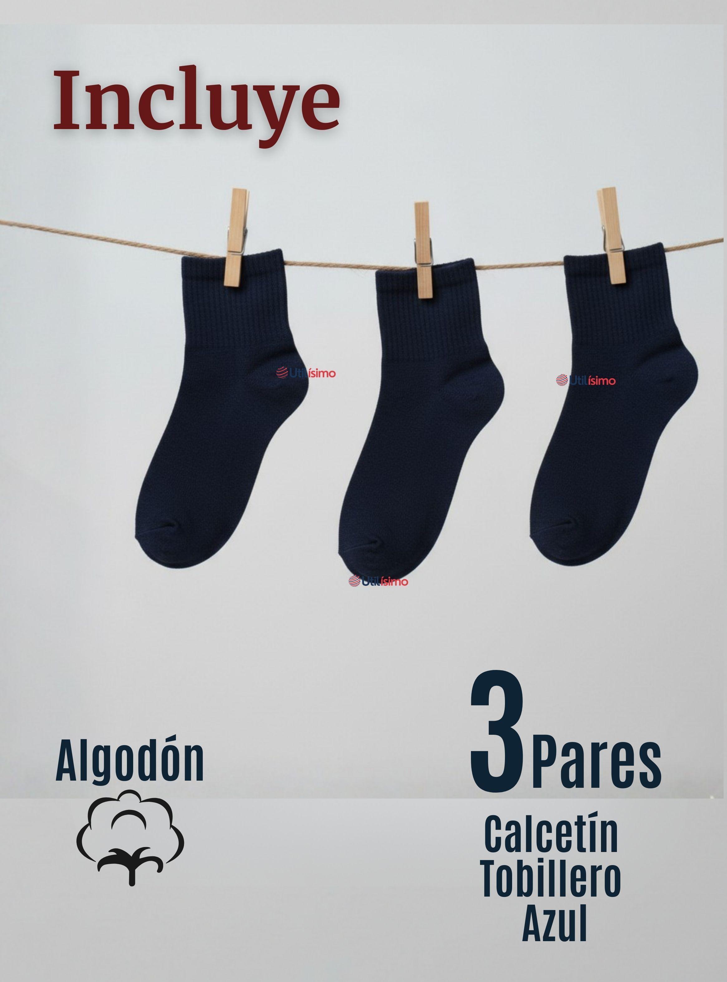 Pack 3 Pares Calcetines Tobilleras Cortos Algodón Color Azul Niña y Niño-1