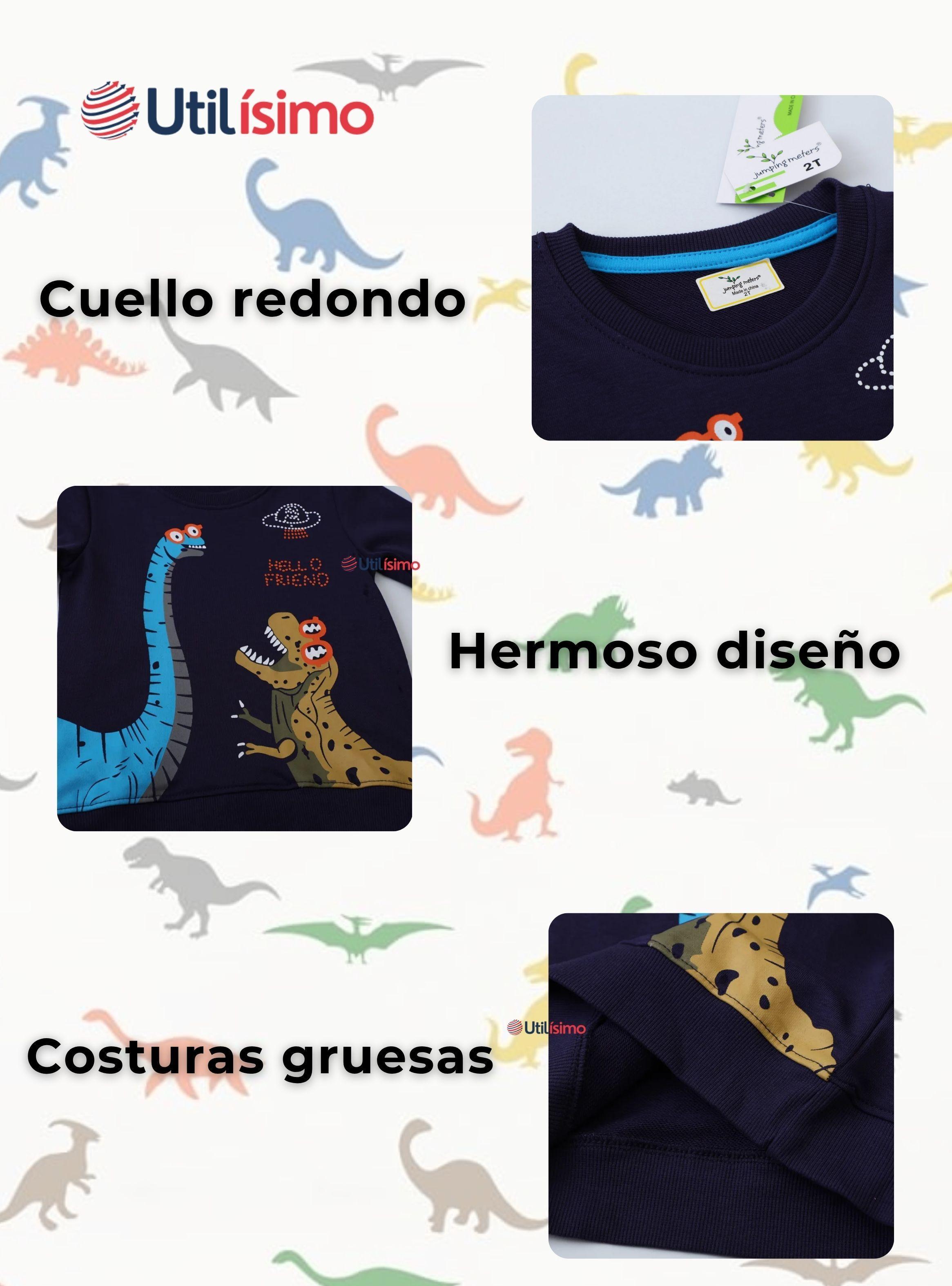 Polerón Algodón Cuello Redondo Niño Azul Dinosaurio-3