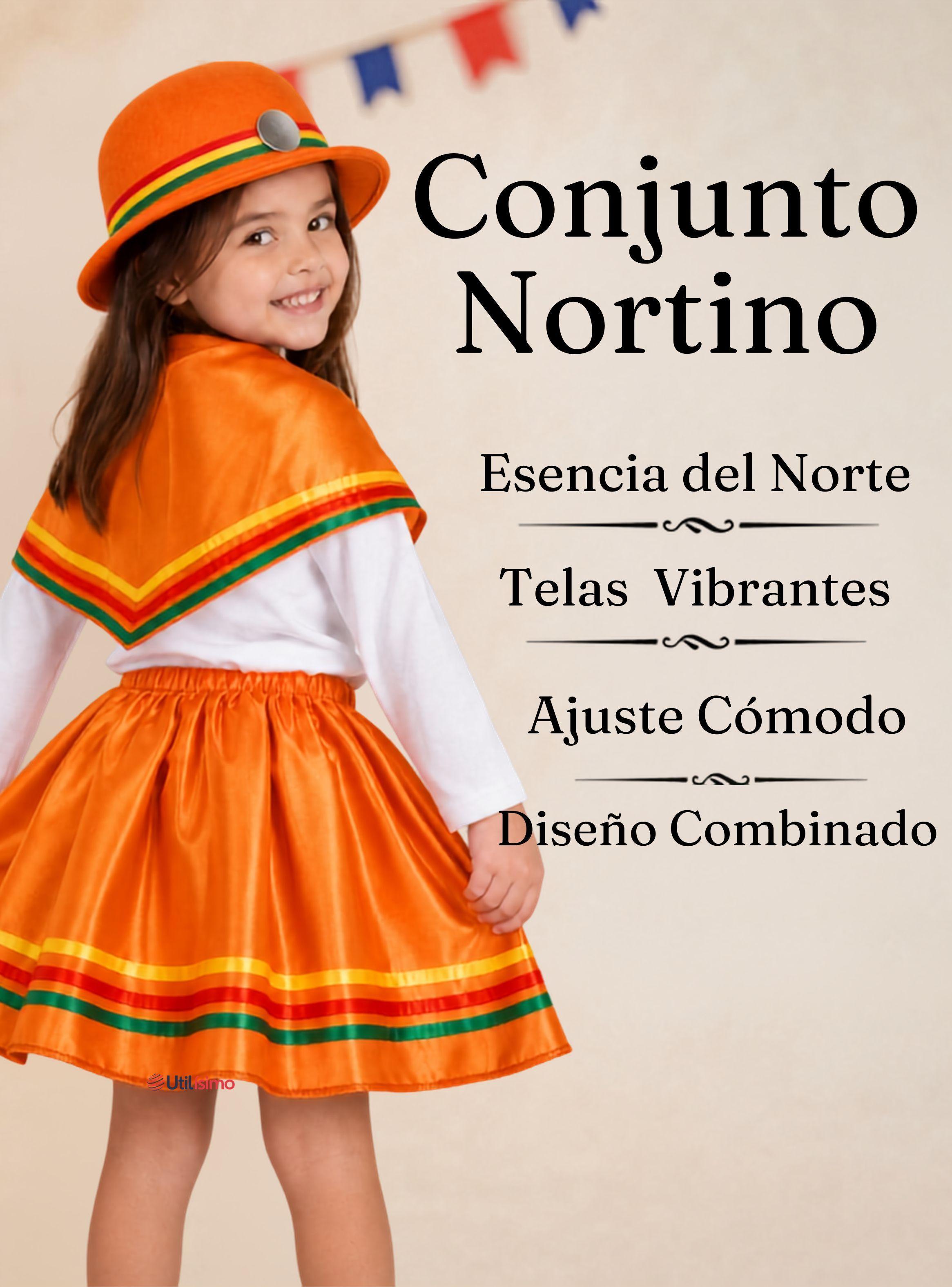 Traje Nortino Niña 3 piezas Naranja Baile Típico Fiestas Patrias-3