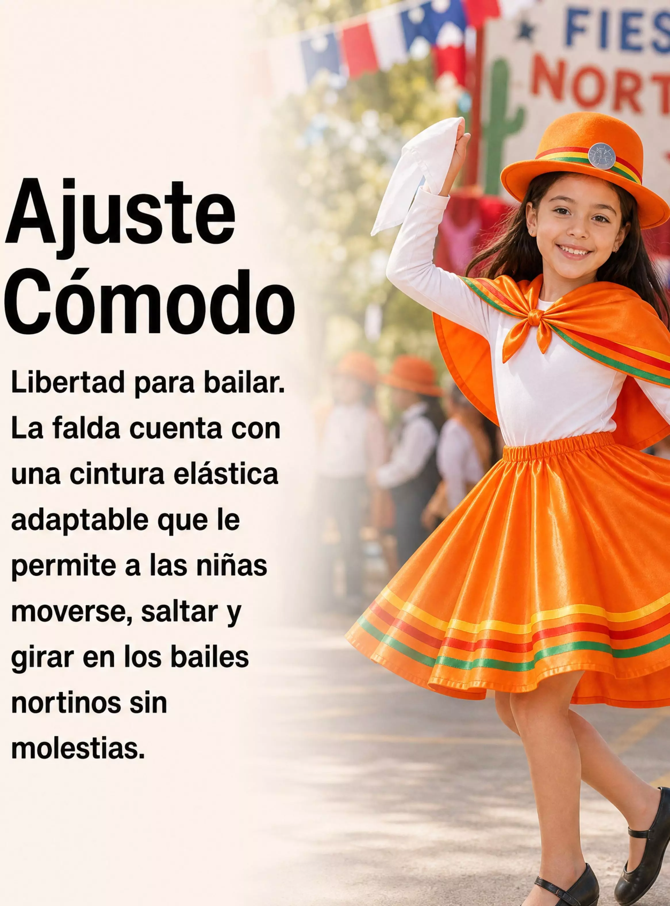 Traje Nortino Niña 3 piezas Naranja Baile Típico Fiestas Patrias-4