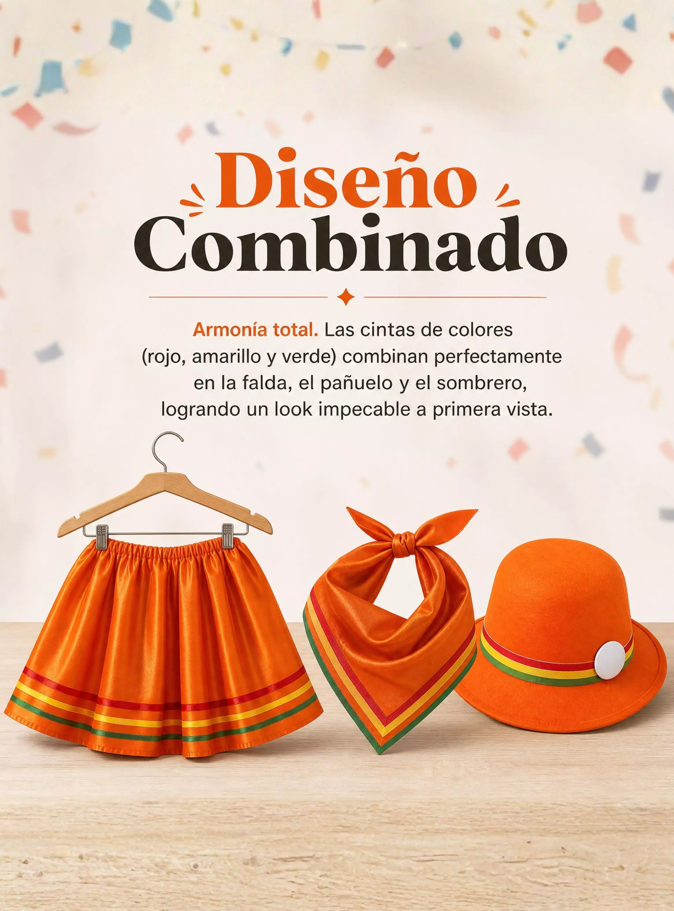 Traje Nortino Niña 3 piezas Naranja Baile Típico Fiestas Patrias-5